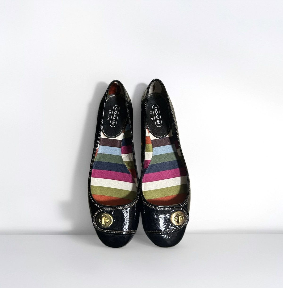 Coach Coach 'Noel' Black Leather Flats with Gold Accent Size US 10 / IT 40 - 3 Thumbnail