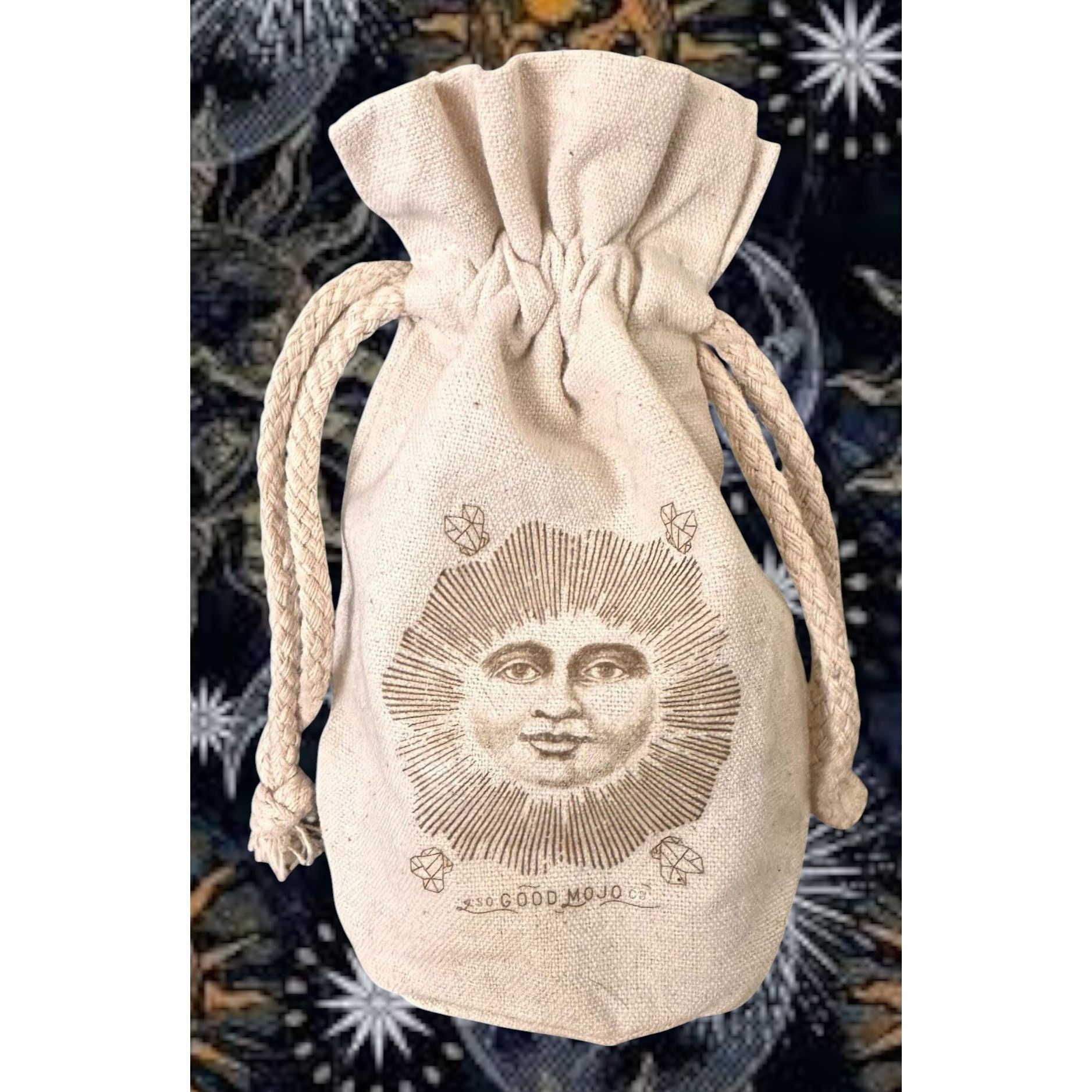 Vintage Drawstring Jewelry Pouch Good Mojo Co Sun Face Crystals Stas Size ONE SIZE - 1 Thumbnail