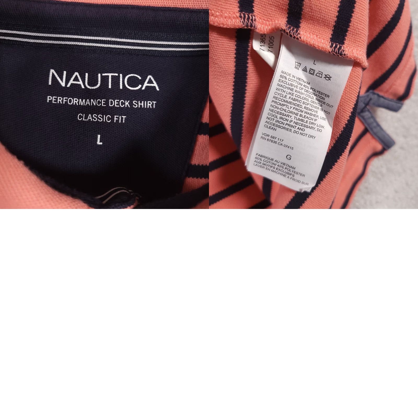 Nautica Nautica Polo Shirt Mens Large Pink Navy Striped Short Sleeve Deck Performance Shirt Size US L / EU 52-54 / 3 - 9 Thumbnail