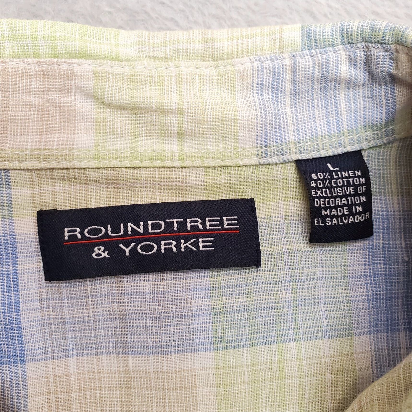 Roundtree & Yorke VINTAGE Roundtree Yorke Shirt Mens Large Blue Plaid 60% Linen Short Sleeve Button Casual Size US L / EU 52-54 / 3 - 5 Thumbnail
