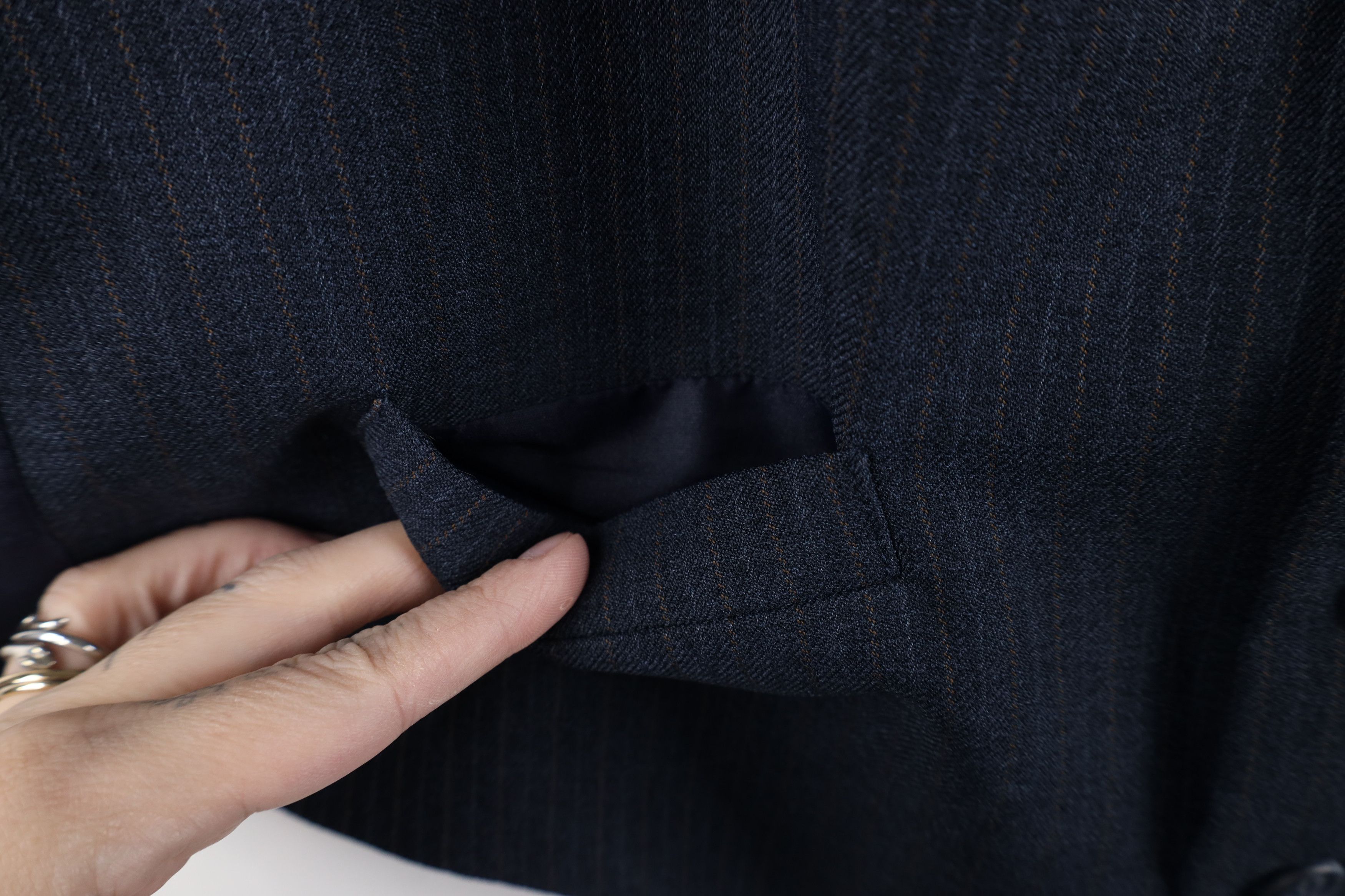 Vintage Vintage 90s Pinstriped Knit Suit Vest Jacket Navy Blue USA Size US L / EU 52-54 / 3 - 5 Thumbnail