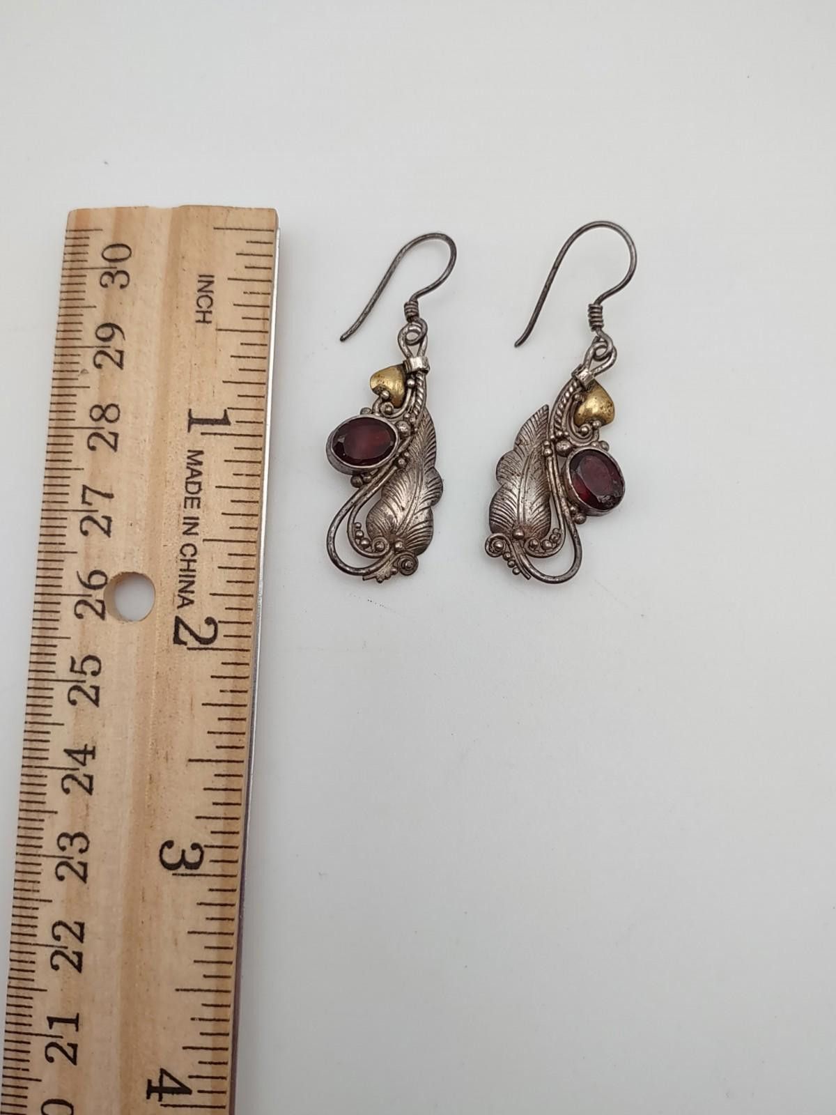 The Unbranded Brand Sterling Silver Garnet Southwestern Boho Dangle Earrings Size ONE SIZE - 5 Thumbnail