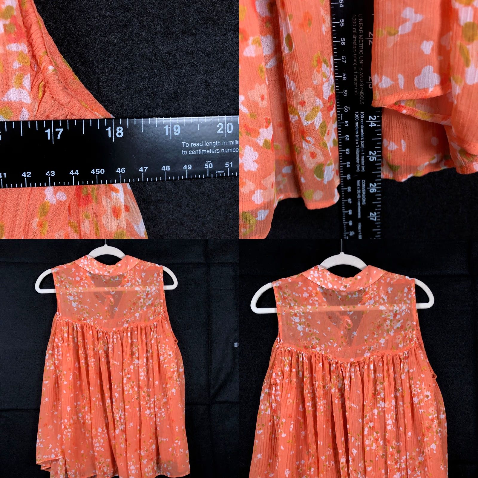 Lauren Conrad VINTAGE LC Lauren Conrad Blouse Womens Sleeveless Floral V-Neck 0X Orange White Pleated Popover Pullover Size XL / US 12-14 / IT 48-50 - 8 Thumbnail