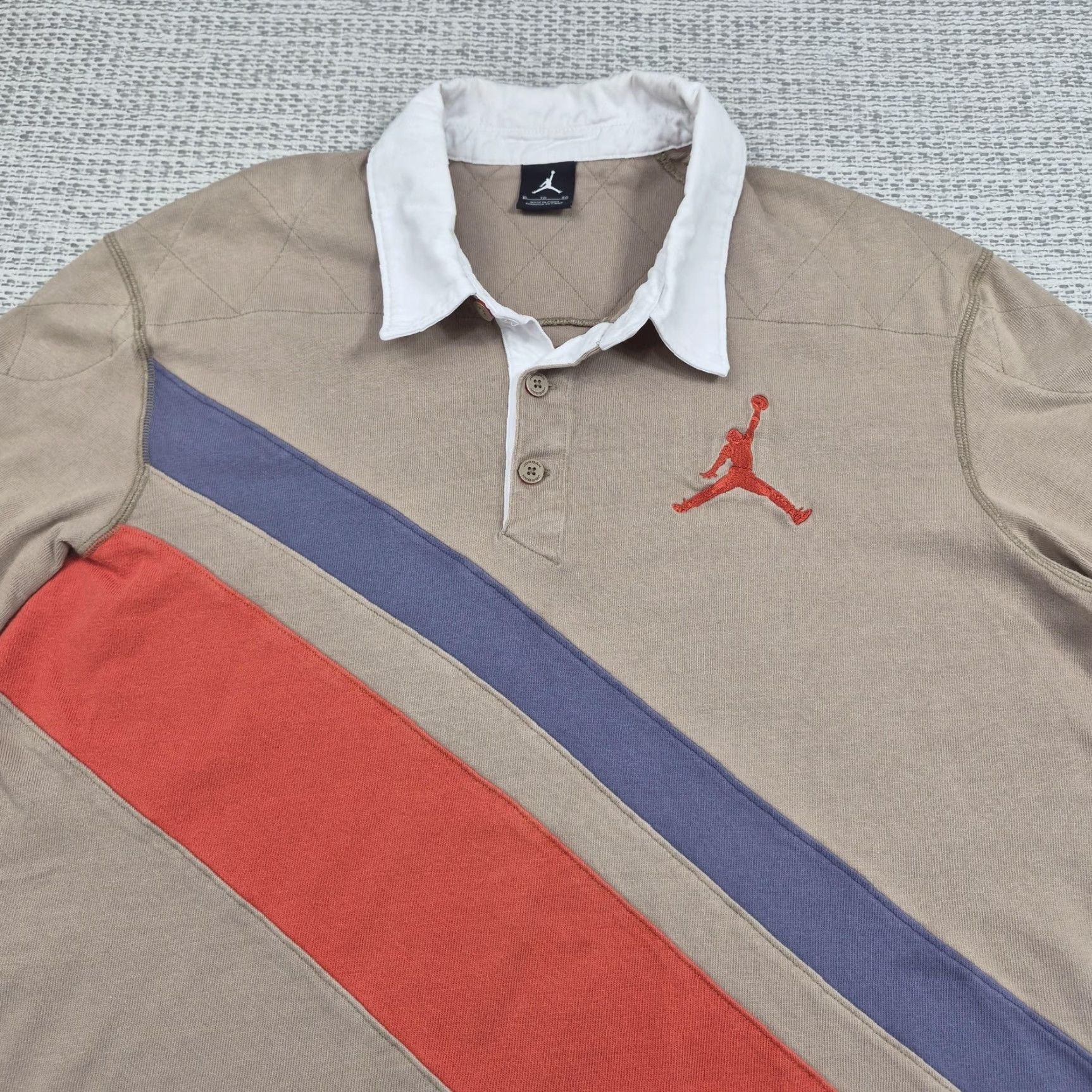Jordan Brand Jordan Rugby Polo Shirt Mens XL Tan Long Sleeve Diagonal Stripe Jumpman Top Size US XL / EU 56 / 4 - 4 Thumbnail