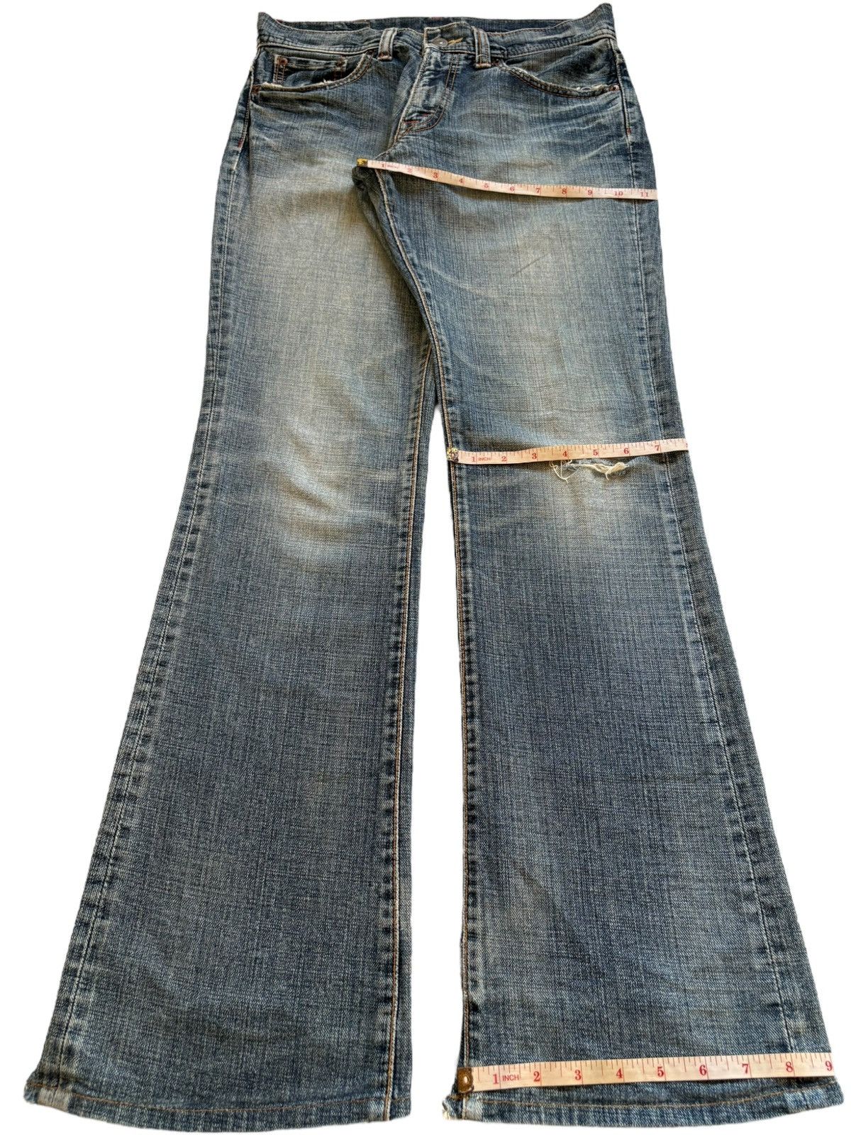 Japanese Brand Vintage Japanese Brand Faded Wash Distress Rip Flare Jeans Size US 30 / EU 46 - 14 Thumbnail