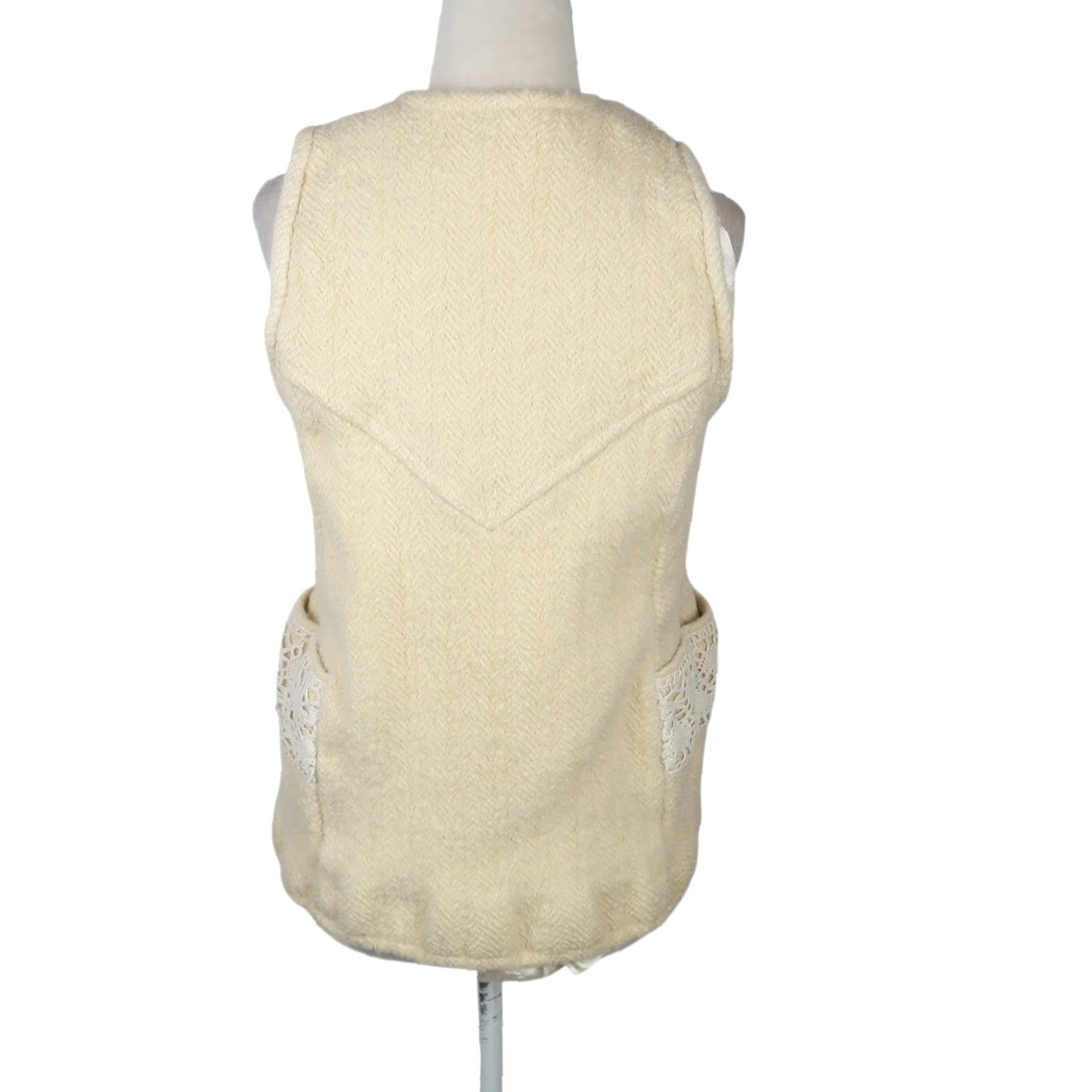 Vintage VINTAGE Cream Wool Vest Small Bohemian Crochet Trim Women Sleeveless Casual Fall Winter Size S / US 4 / IT 40 - 4 Thumbnail