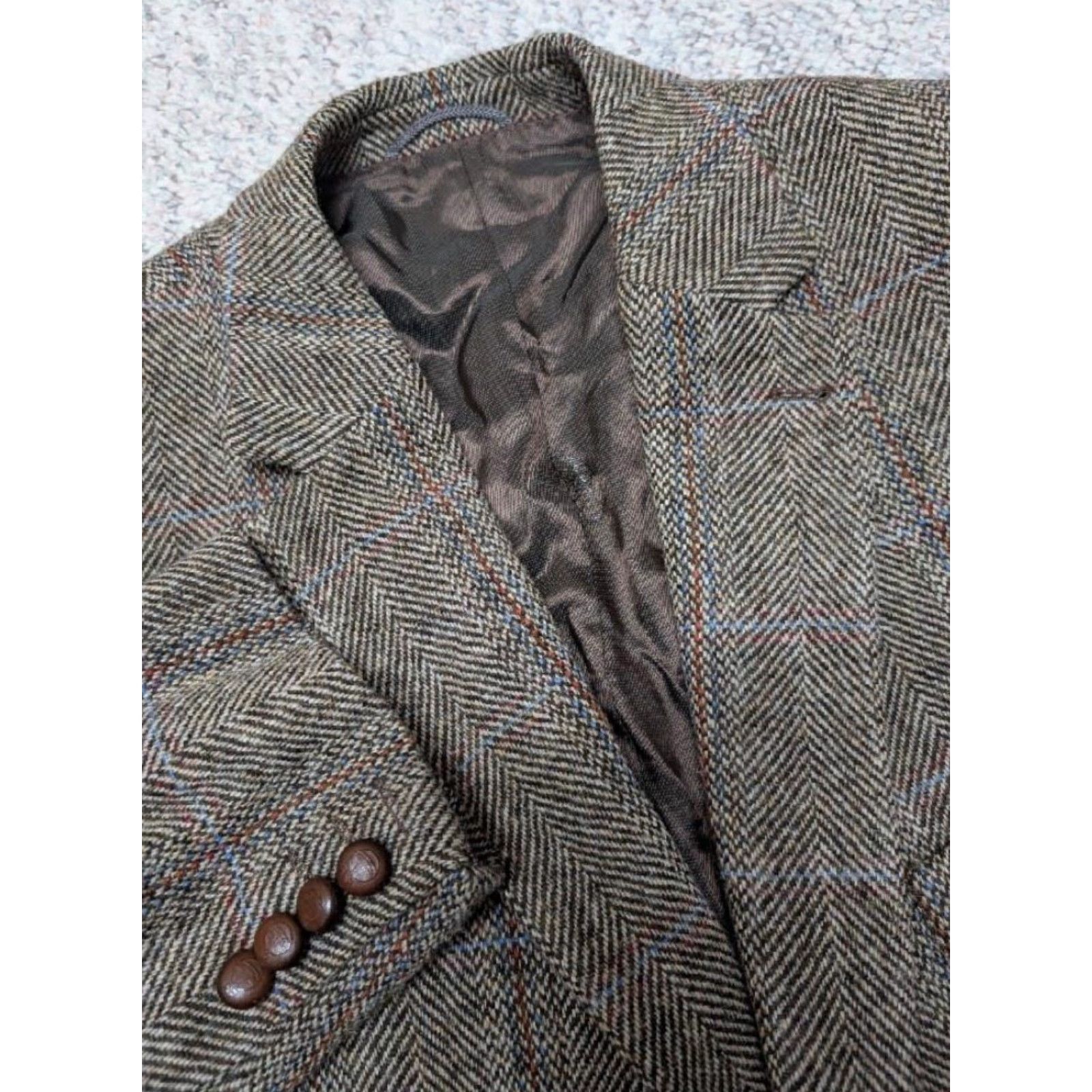 Vintage VINTAGE Harris Tweed brown 46R herringbone wool blazer Barutti Size 46R - 7 Thumbnail
