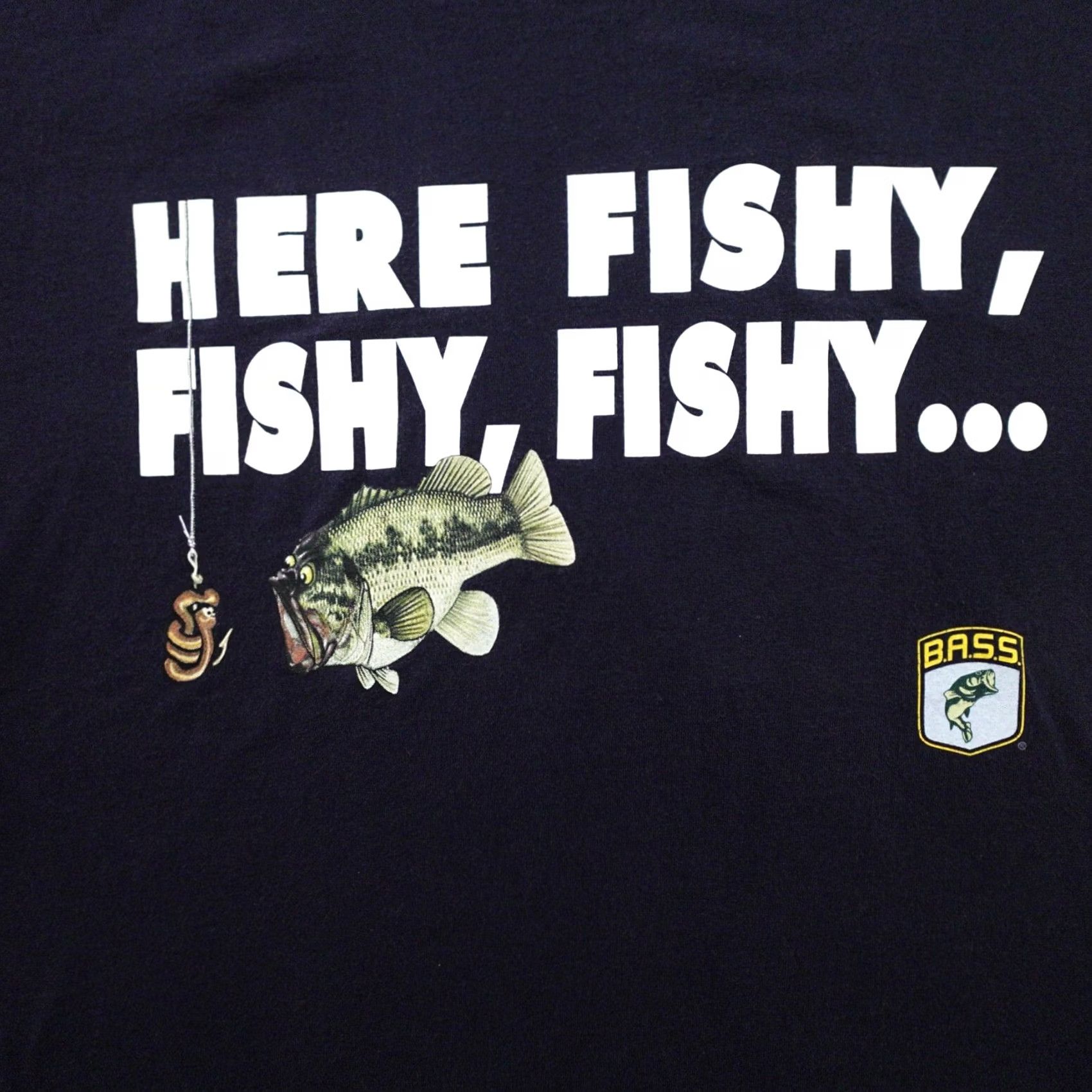Gildan VTG 90s Bassmaster Mens Tshirt XL Here Fishy Fishy Fishing Funny T-Shirt Blue XL Mens Size US XL / EU 56 / 4 - 2 Thumbnail