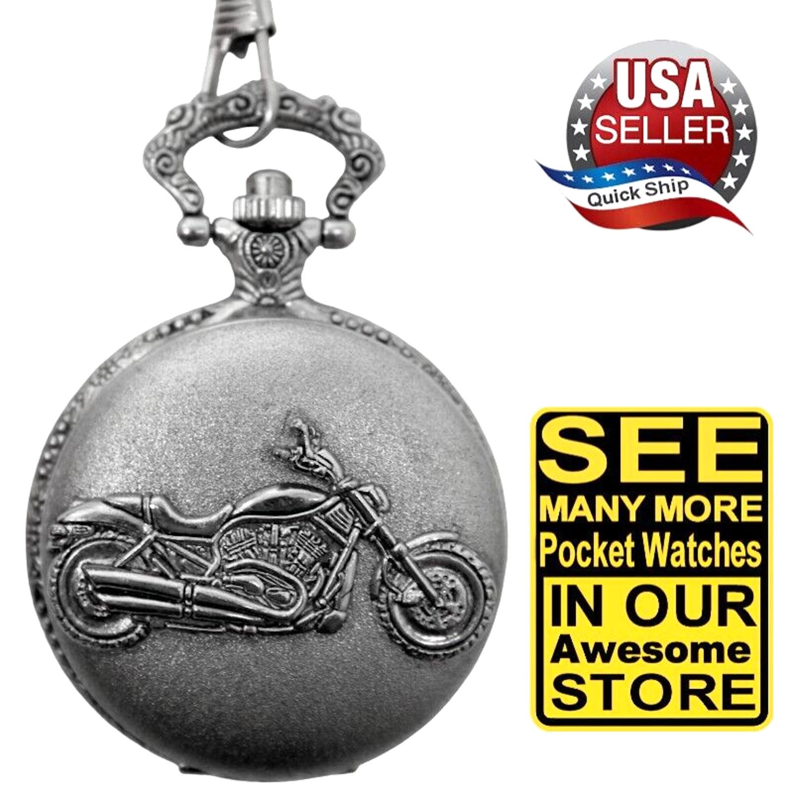 Other Retro Style Quartz Pocket Watch • Biker • 26 inch Chain Size ONE SIZE - 1 Thumbnail