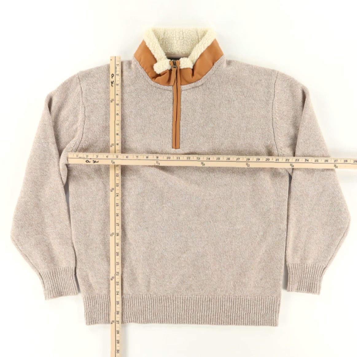 Orvis Orvis Shearling Collar Lambswool Solid Mock Long Sleeve Sweater Wheat Men's L Shirt Size US L / EU 52-54 / 3 - 3 Thumbnail