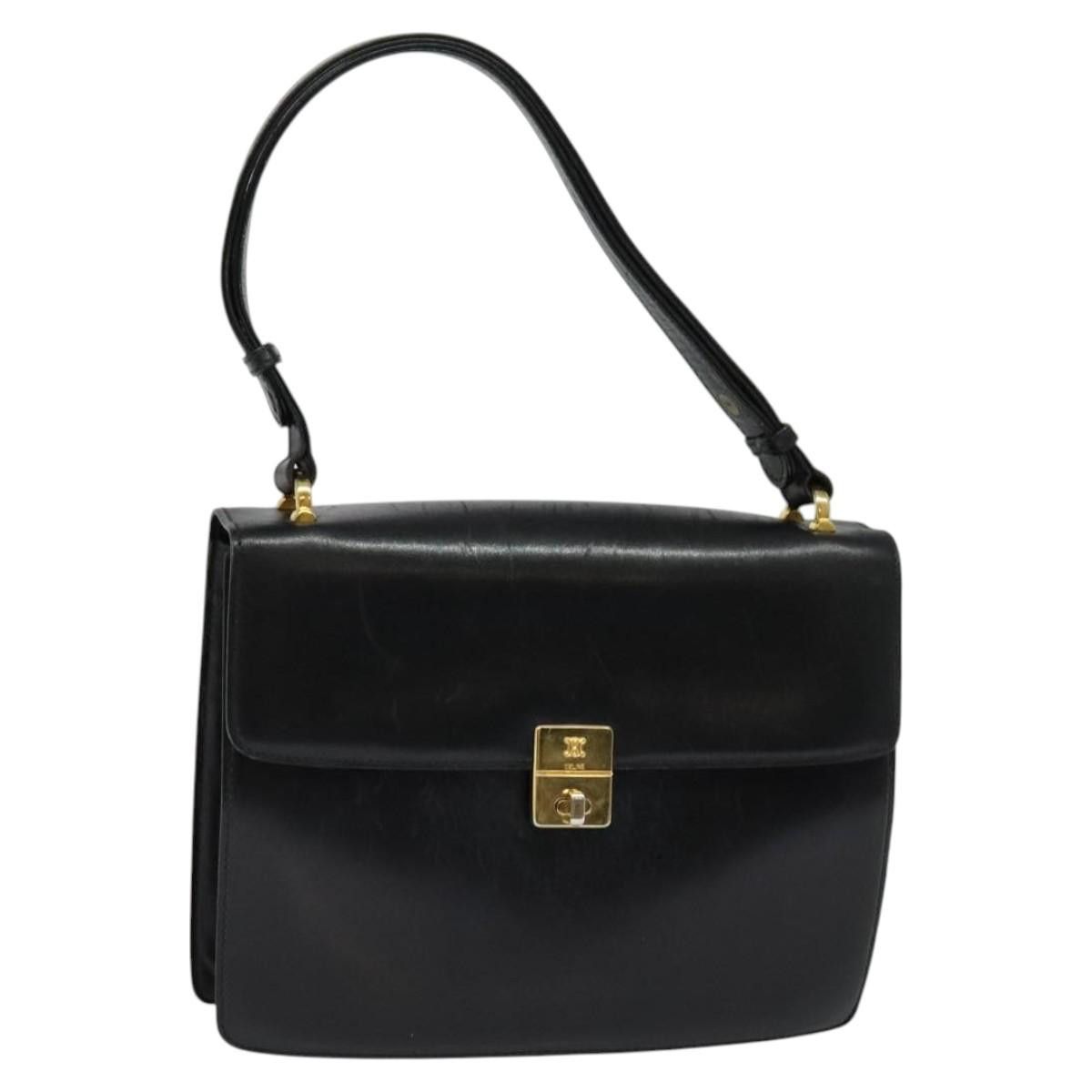 Celine Shoulder Bag Leather Black Gold Auth Bs24994, Women's
