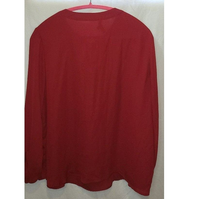 Other Ellen Weaver Women’s Red Long Sleeve Bow Blouse Size 1X Size XL / US 12-14 / IT 48-50 - 2 Thumbnail