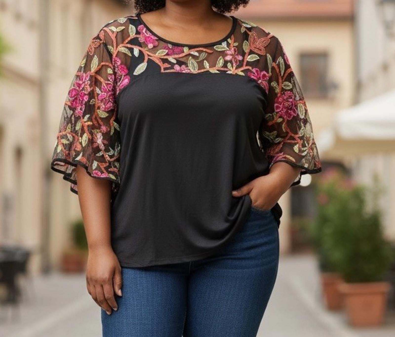 Other Suzanne Betro 3X Black Floral Embroidered Mesh Plus NWT Size 3XL / US 20-22 - 1 Thumbnail