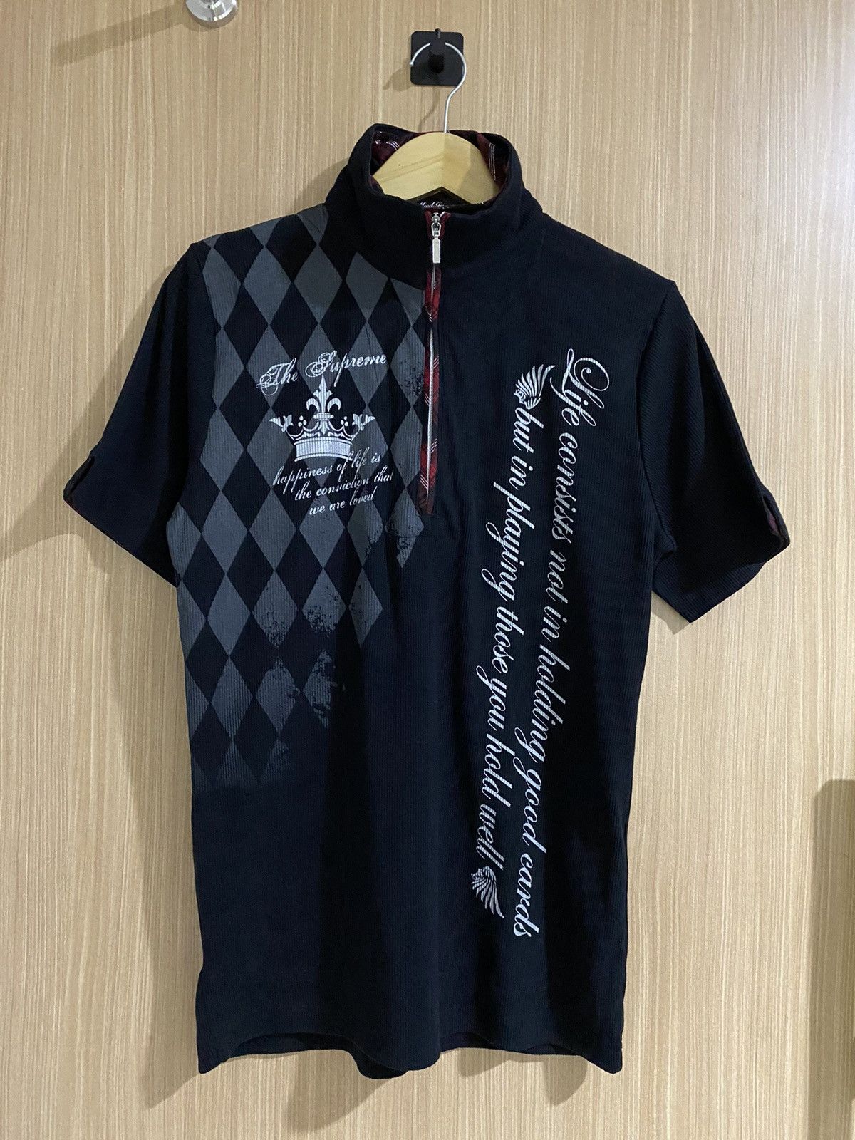 If Six Was Nine Y2k mind games double collar punk poem half zip polo shirt Size US L / EU 52-54 / 3 - 5 Thumbnail