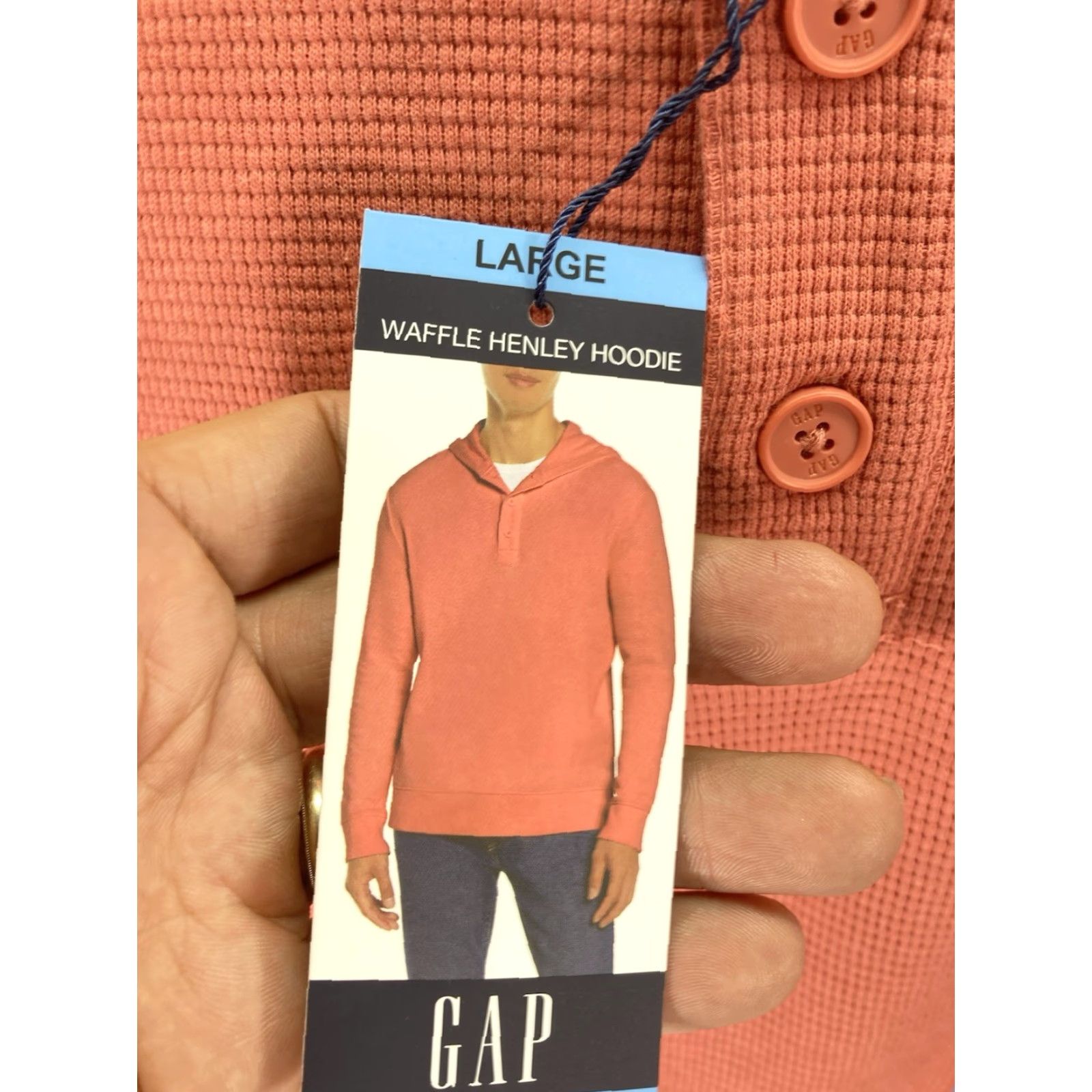 Gap Gap Hoodie Shirt Men L Coral Waffle Henley Pullover Long Sleeve NWT Size US L / EU 52-54 / 3 - 6 Thumbnail