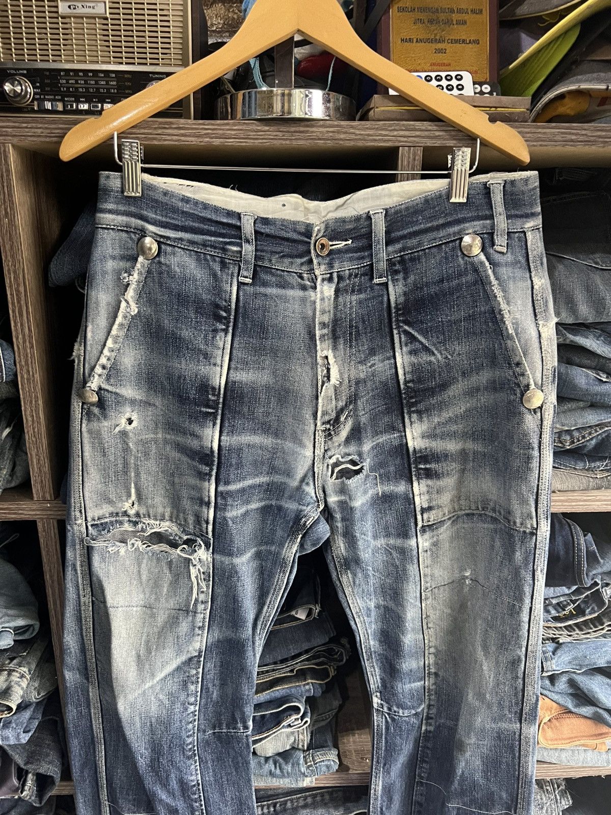 Japanese Brand 🔥Rare Gemstone Kapital Style Distressed Denim Size US 34 / EU 50 - 4 Thumbnail