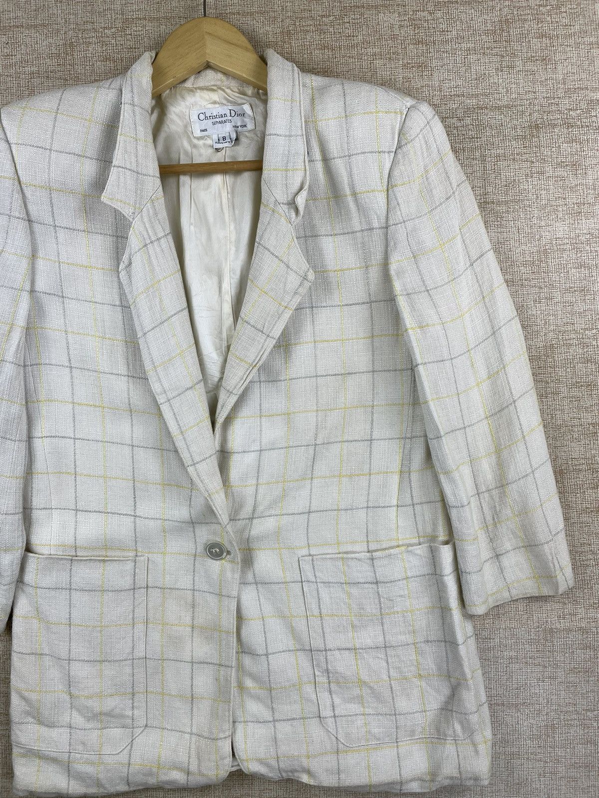 Christian Dior Monsieur × Vintage Vintage Christian Dior Separates White Plaid Blazer Jacket Size US S / EU 44-46 / 1 - 2 Thumbnail