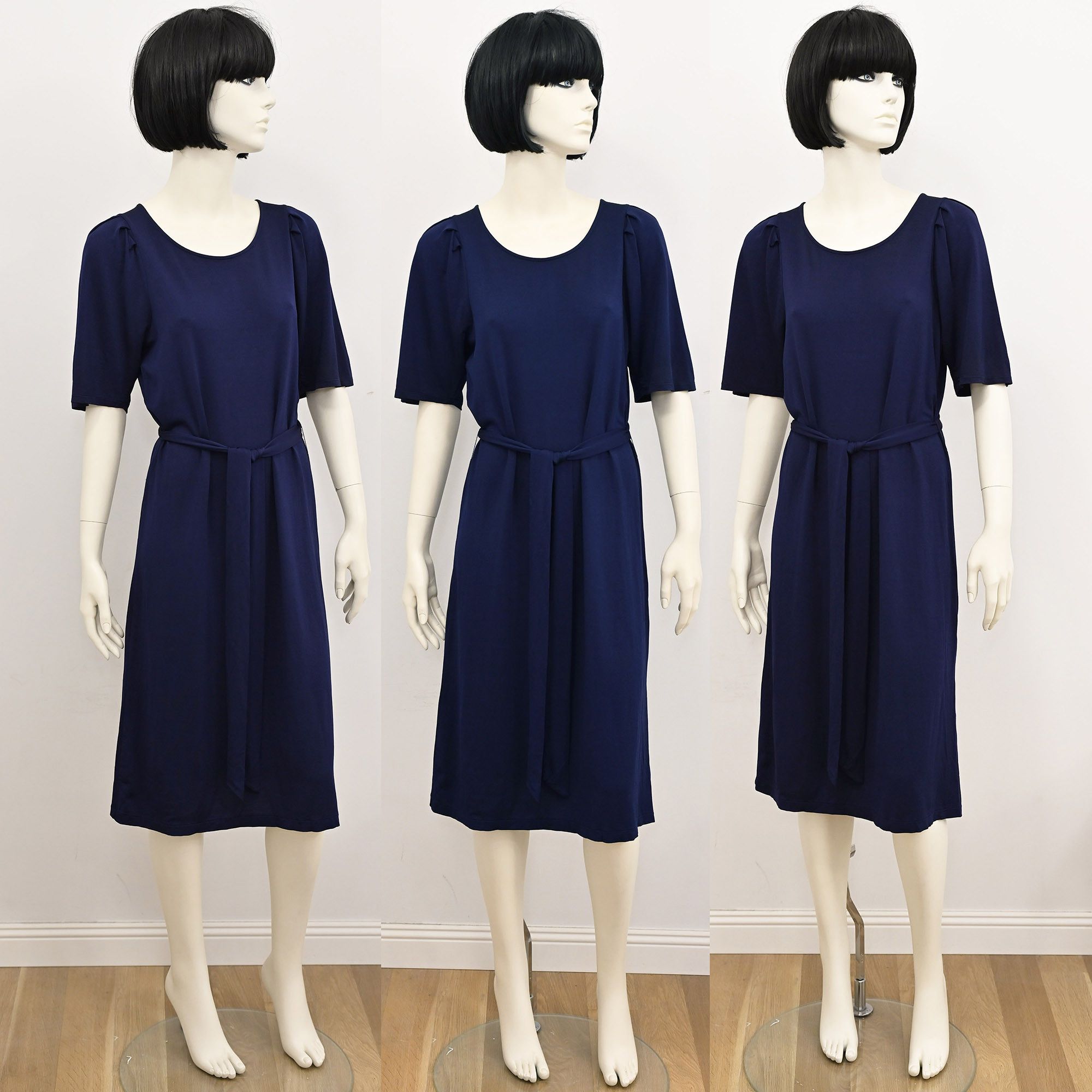 Filippa K Filippa K flared tie at waist midi dress in navy blue Size S / US 4 / IT 40 - 4 Thumbnail