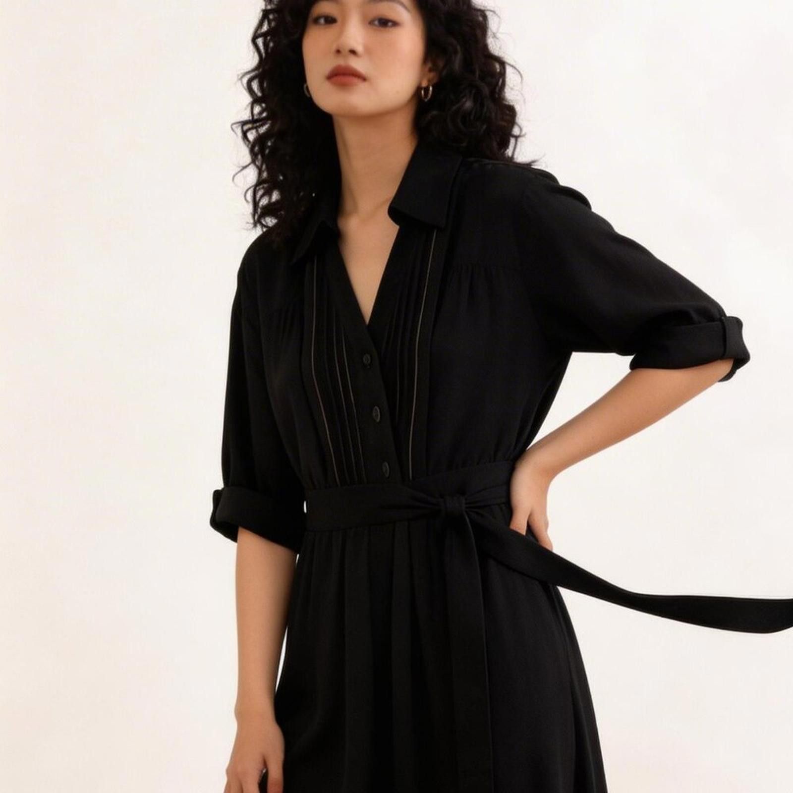 Diane von Furstenberg Diane Von Furstenberg Black Midi Wrap Shirt Dress Size S / US 4 / IT 40 - 1 Thumbnail