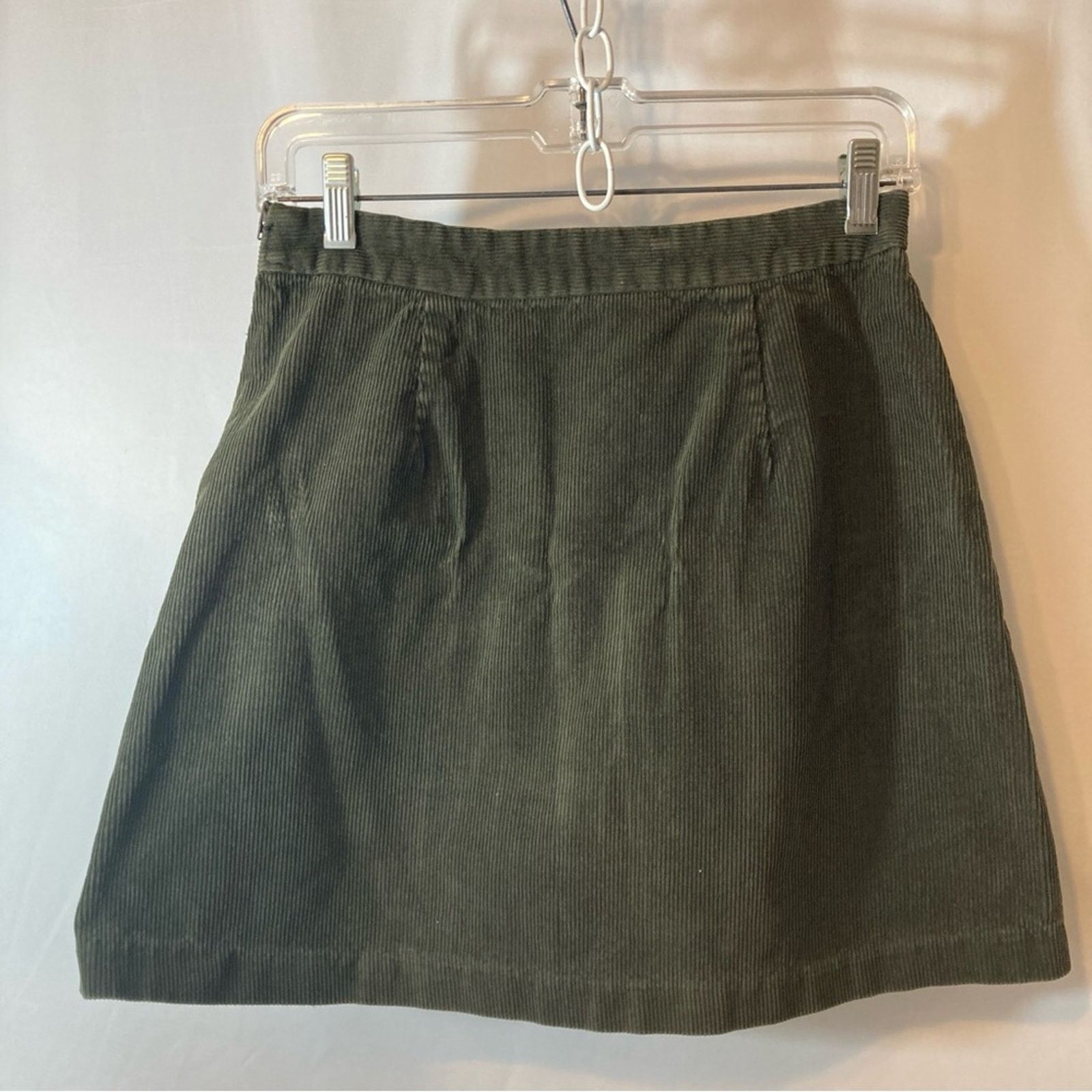Zara Zara Basic Army Green Corduroy Front Slit Mini Skirt Size 27" / US 4 / IT 40 - 7 Thumbnail