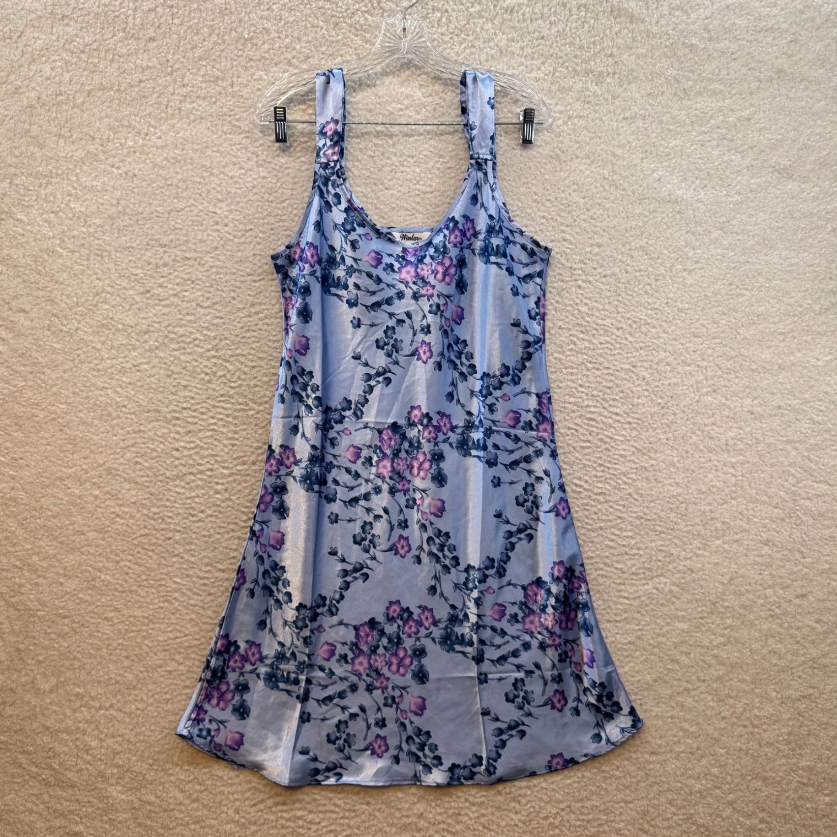 Vintage VINTAGE 90s Y2K Slip Dress M Purple Satin Floral Winlar Mosso? Size M / US 6-8 / IT 42-44 - 2 Thumbnail
