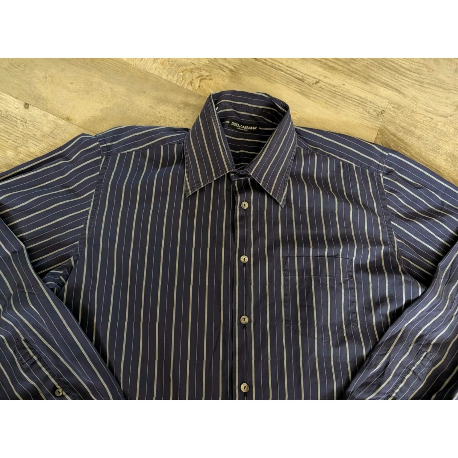 Dolce & Gabbana Dolce & Gabbana Button Up Shirt Men 17.5-44 Blue Striped Dress Shirt Button-Up Casual Formal Workwear Italian Brand Mens Size 46R - 6 Thumbnail