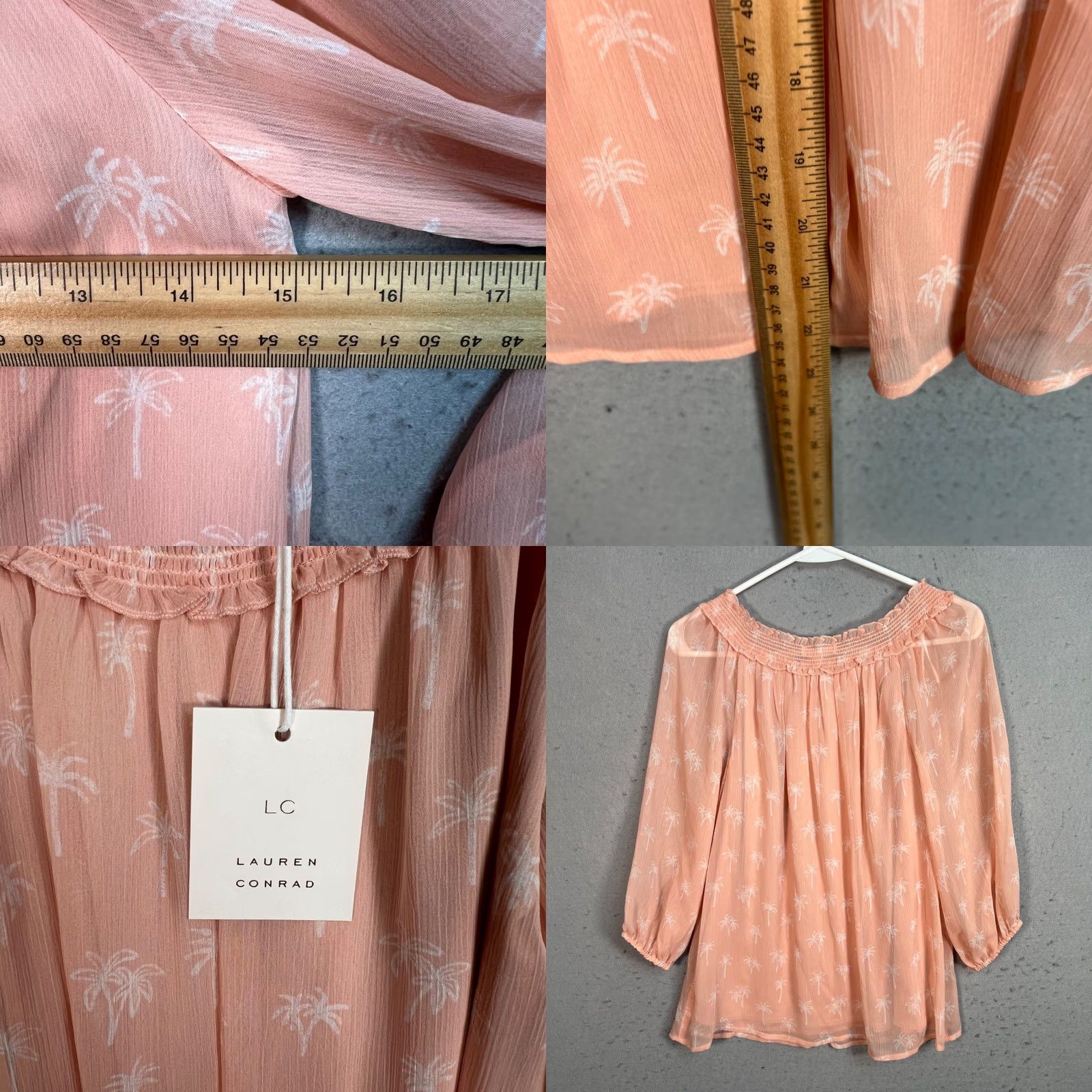 Vintage LC Lauren Conrad Peach Palm Tree Print Blouse XS & Skirt S Set NEW! Size XS / US 0-2 / IT 36-38 - 8 Thumbnail