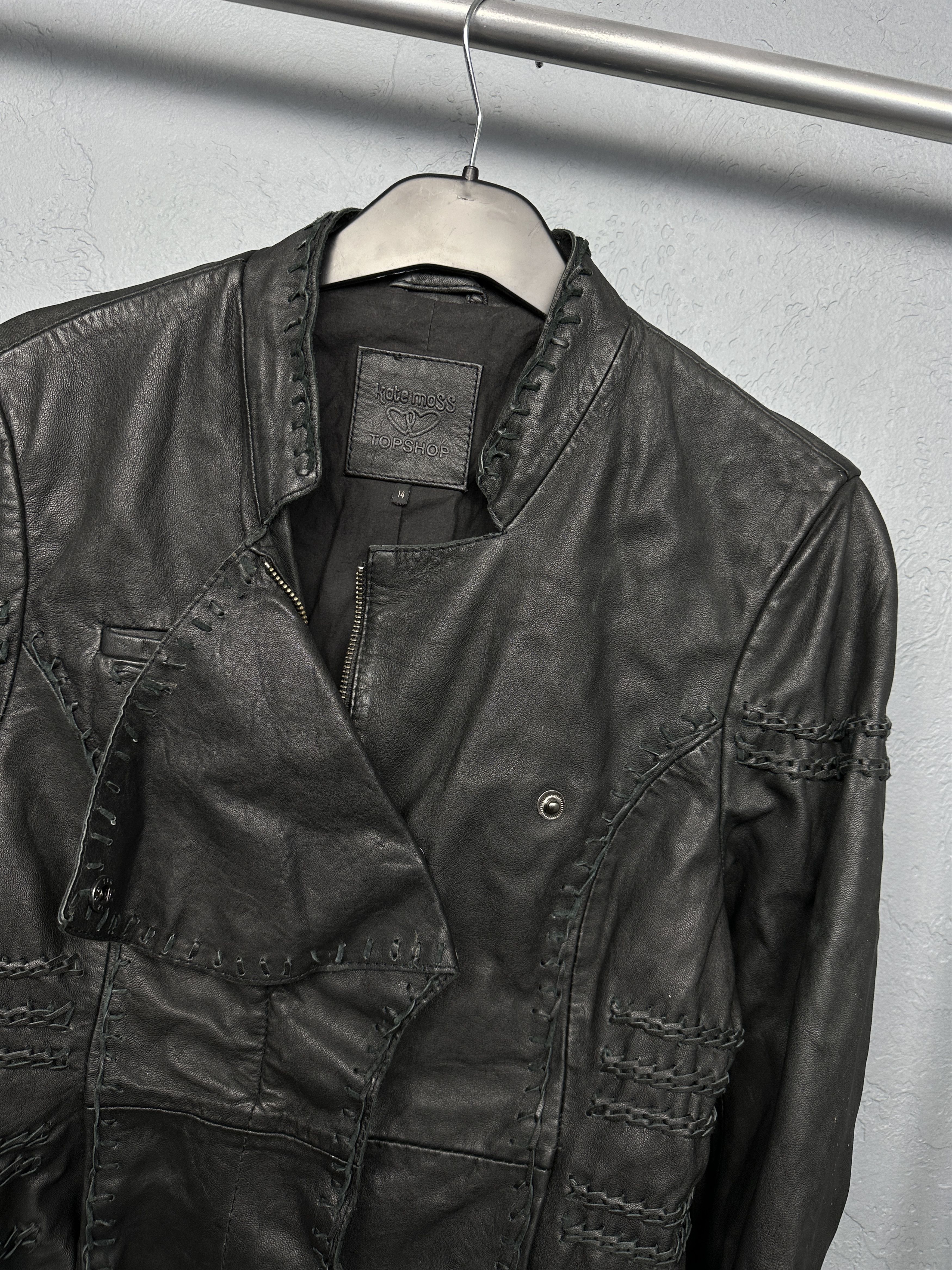 Topshop Kate Moss Topshop Patchwork Black Leather Jacket Size L / US 10 / IT 46 - 2 Thumbnail