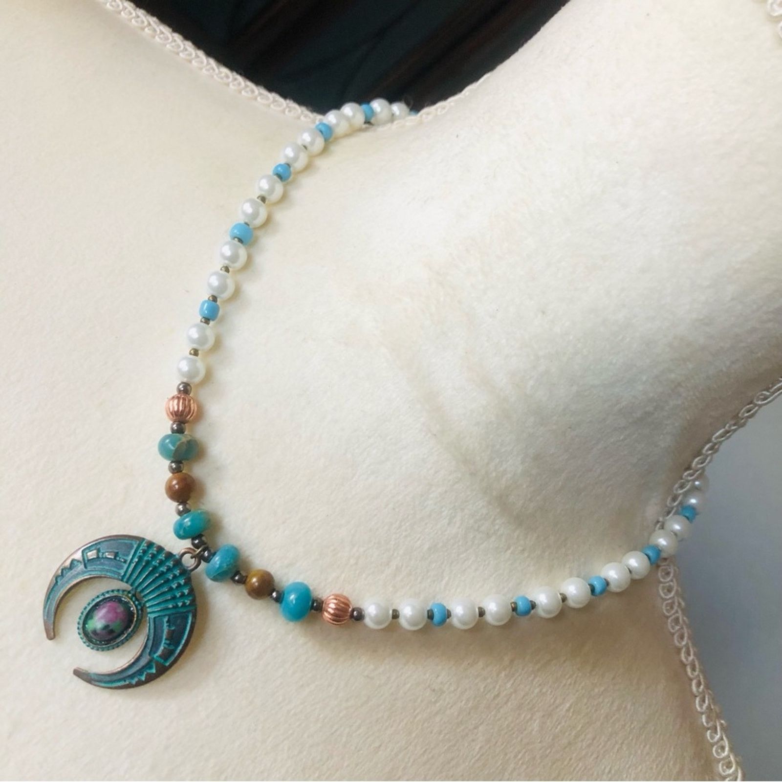 Handmade Handcrafted repurpose ancient look stone Pearl necklace Size ONE SIZE - 1 Thumbnail