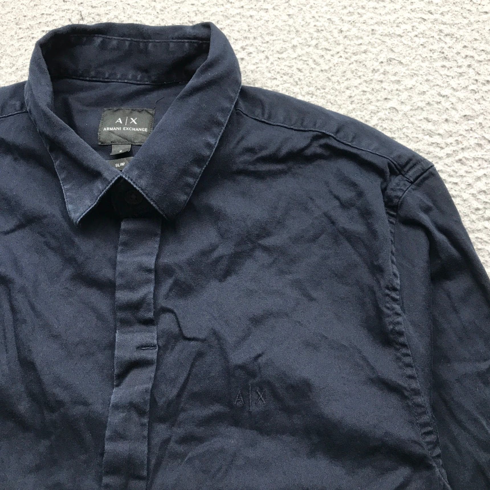 Armani Exchange Armani Exchange Button Up Long Sleeve Shirt Mens Small Slim Navy Size 36R - 6 Thumbnail
