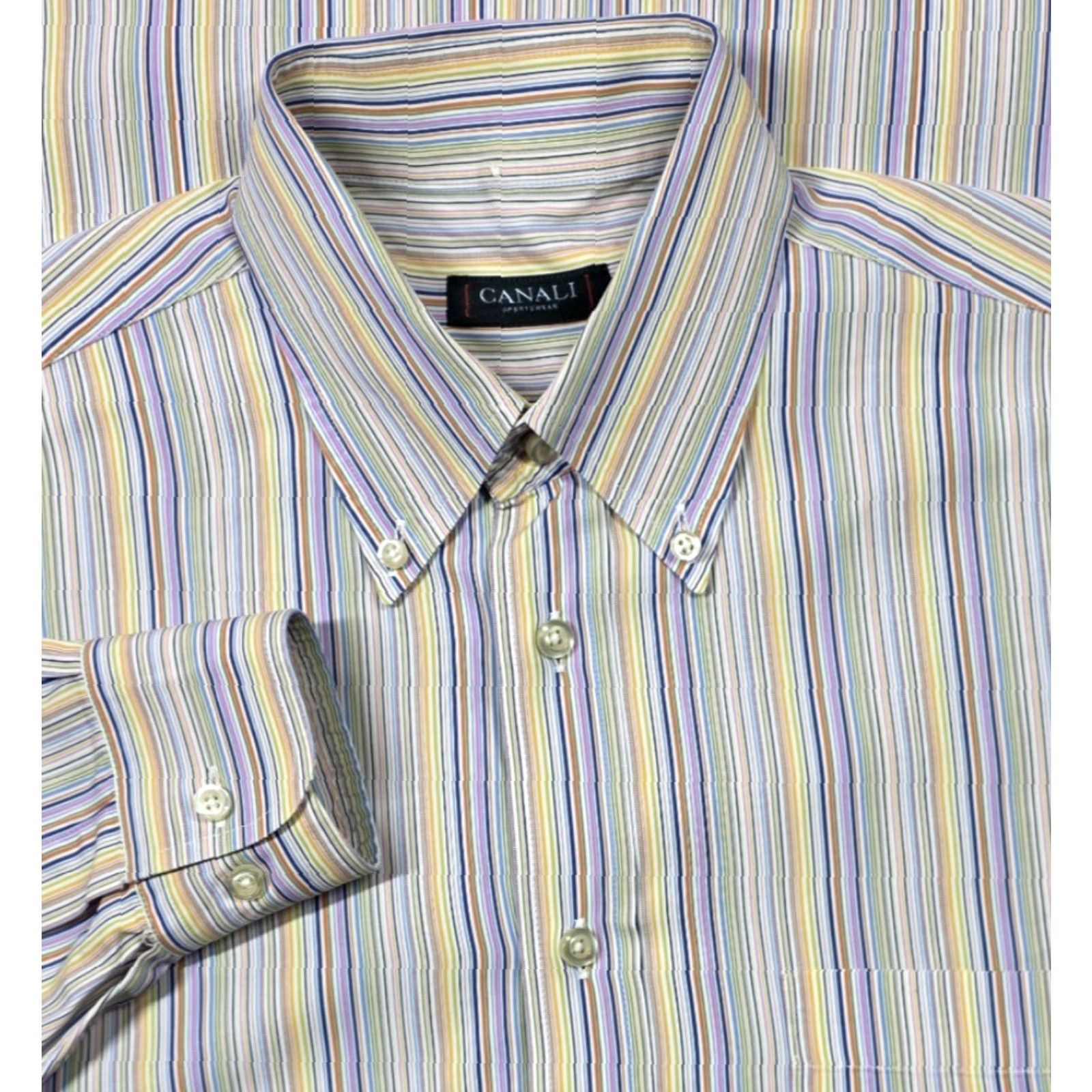 Canali Canali Mens Button Up Multicolor Stripe Dress Shirt Sz M Long Sleeve Italy Made Size 40R - 2 Thumbnail