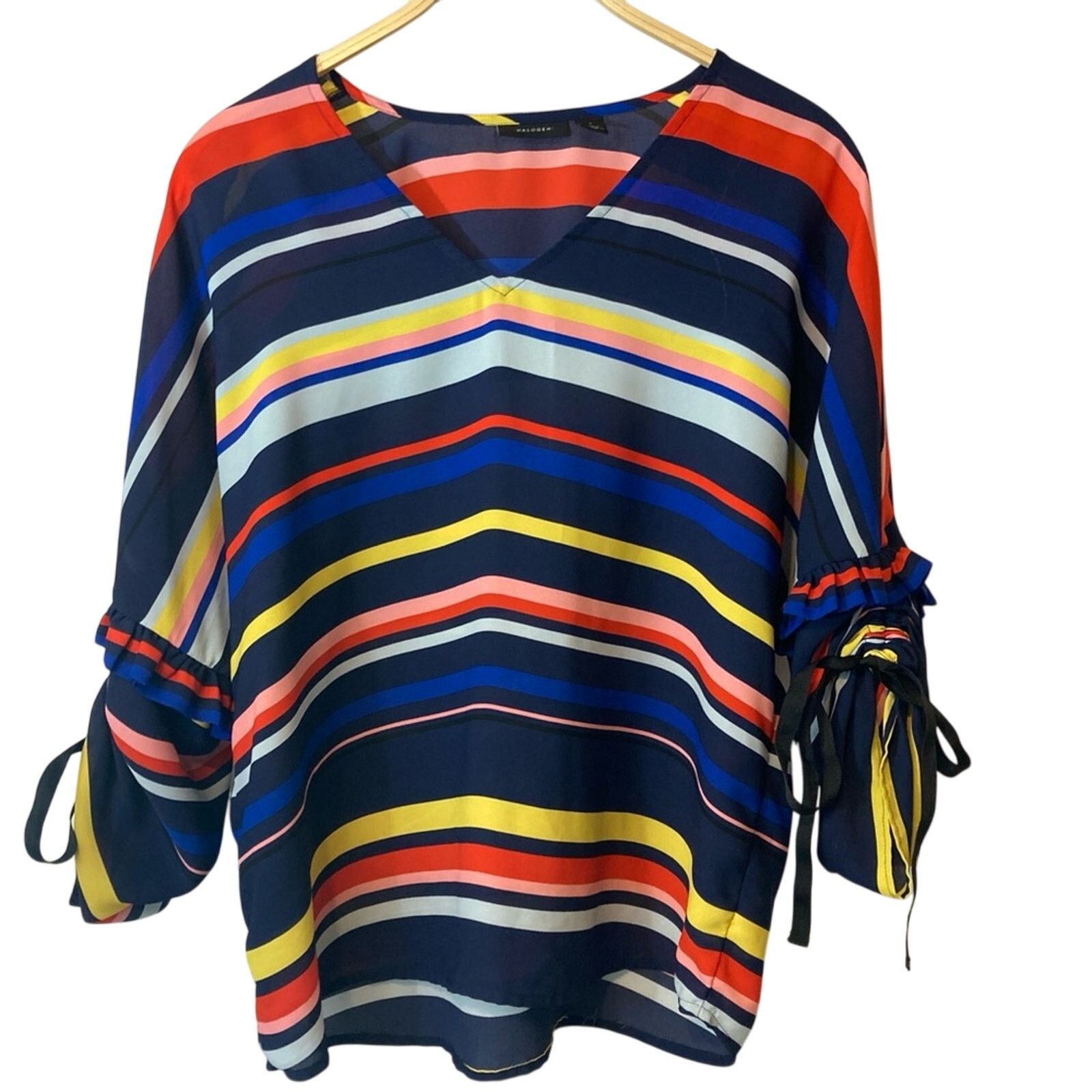 Other Halogen Rainbow Striped Lightweight Blue V-Neck Blouse Top Size S / US 4 / IT 40 - 1 Thumbnail