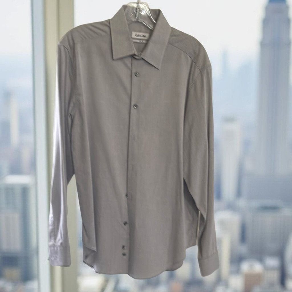 Calvin Klein Calvin Klein Men's Gray Slim Dress Shirt 32/33 15 1/2 Size 34S - 1 Thumbnail