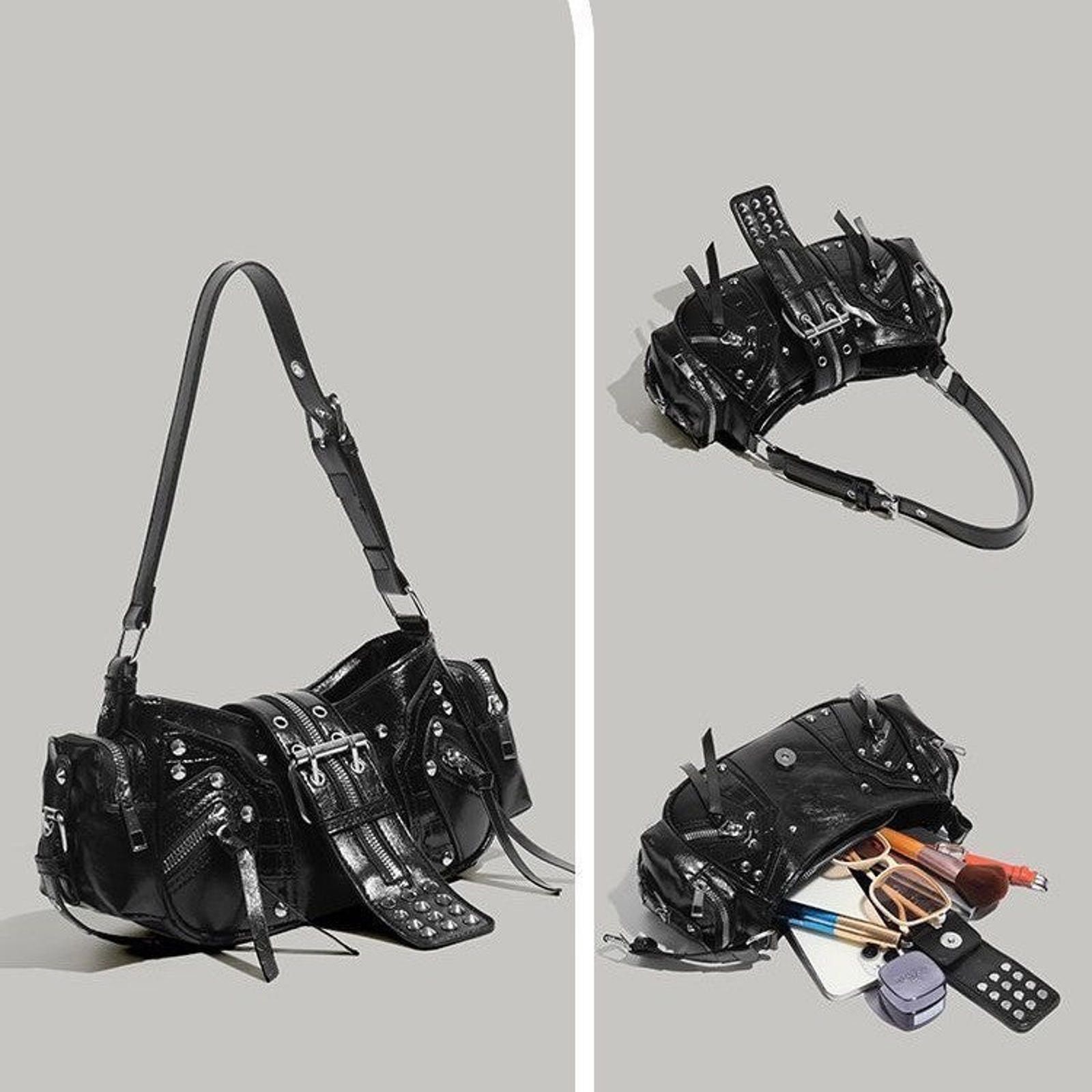 Japanese Brand Retro Rivet Motorcycle Soulder / Arm Bag – Retro Dial Strap Size ONE SIZE - 4 Thumbnail