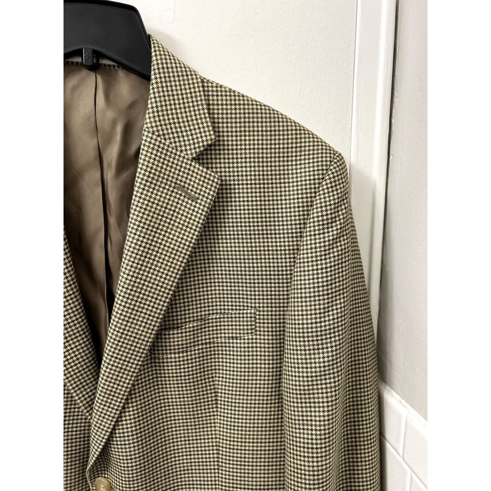 Ralph Lauren VINTAGE Lauren Ralph Lauren Blazer Mens 40S Brown Houndstooth Wool Silk Blend Jacket Coat Regular Notch Two-Button Front Size 40R - 6 Thumbnail
