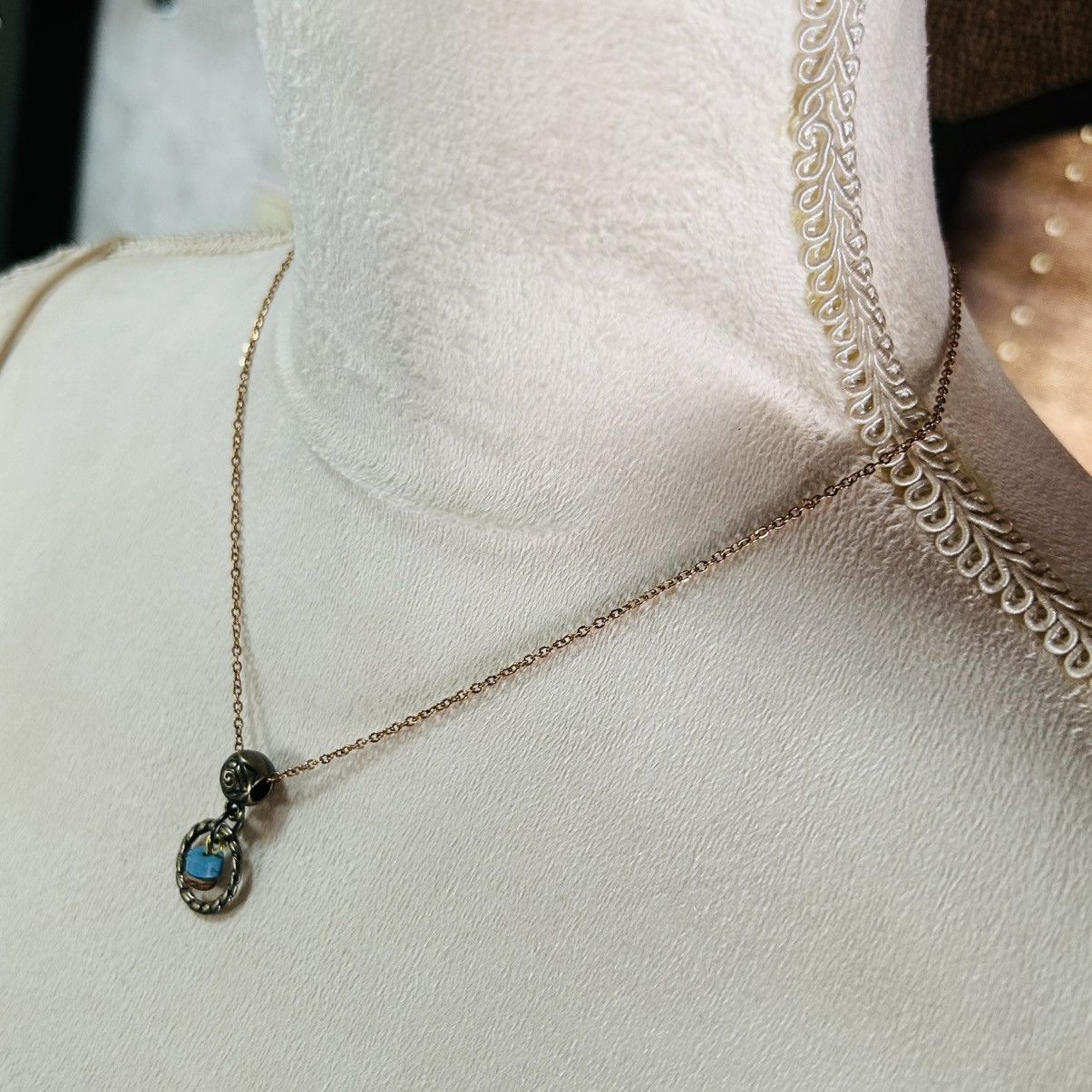 Handmade Handcrafted brass simulated turquoise pendant necklace Size ONE SIZE - 3 Thumbnail