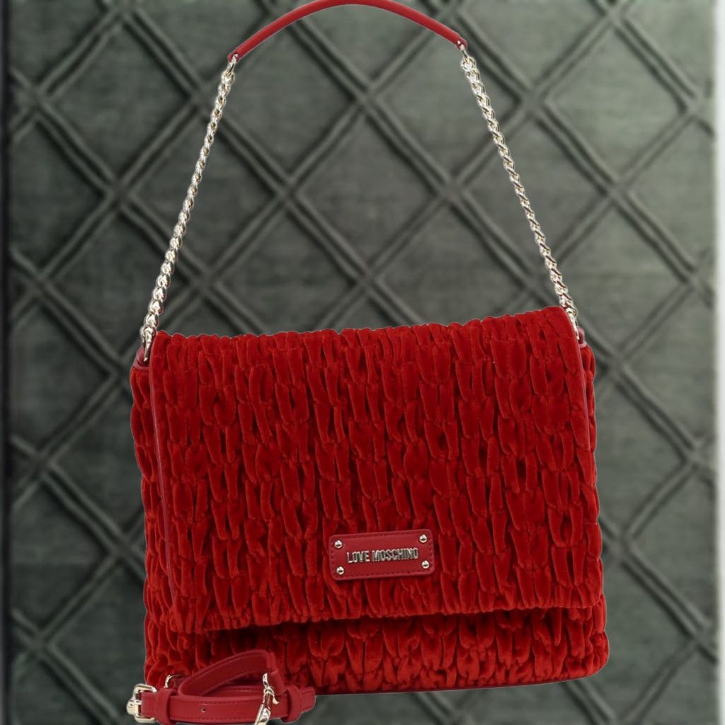 Moschino Love Moschino Womens Red Gathered Velvet Flap Over Shoulder Handbag Size ONE SIZE - 1 Thumbnail