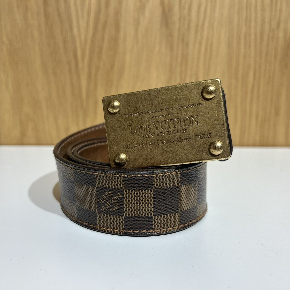 Louis Vuitton 🔹Louis Vuitton Inventeur Metal Buckle Monogram Leather Belt Size 36 - 1 Thumbnail