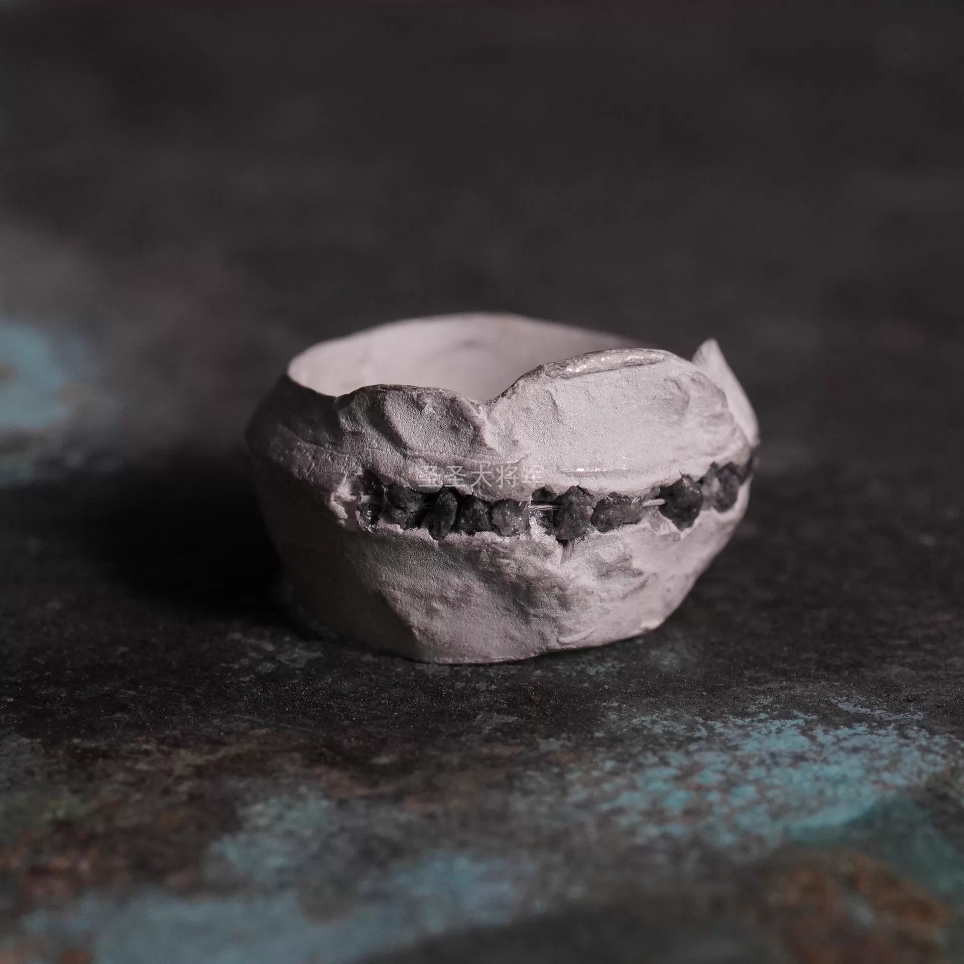 DETAJ Detaj Distressed Fossil-Inspired Black Diamond Silver Ring Size ONE SIZE - 3 Thumbnail