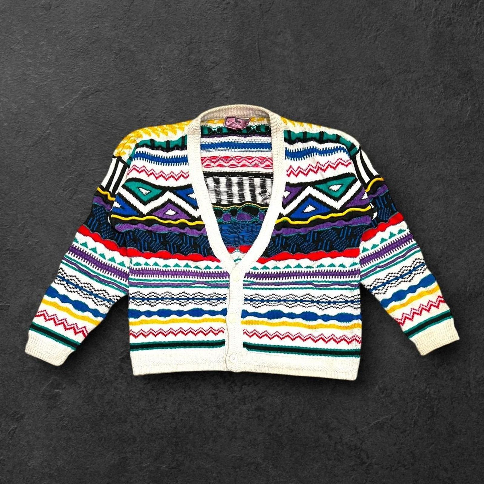 COOGI Style Vintage Multicolor 3D Textured Knit Cardigan