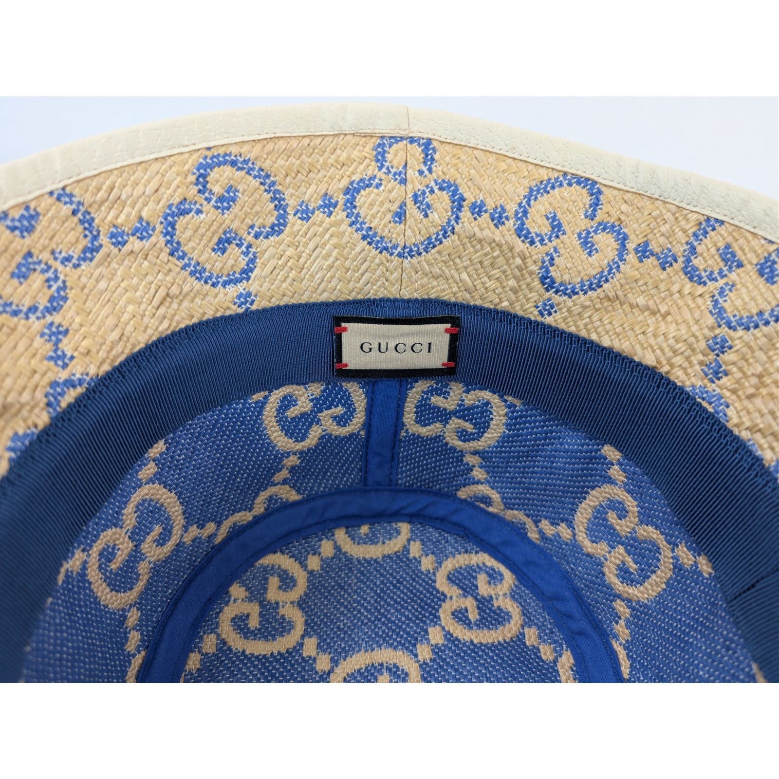 Gucci o1rshd1 Size:M / Raffia Jacquard Bucket Hat / Cap Beige/Blue Size ONE SIZE - 10 Thumbnail