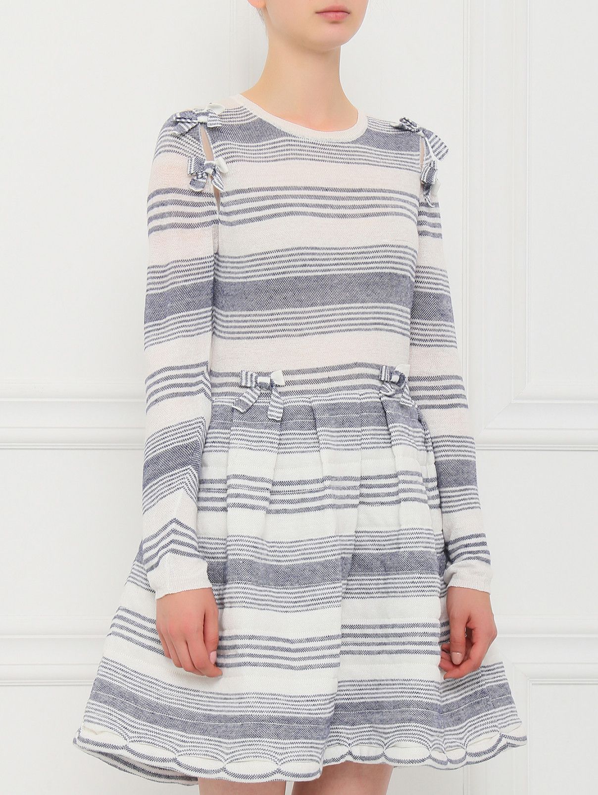 RED Valentino × Vintage Red Valentino Garavani Bow Tie Stripe Pattern Linen Dress Size S / US 4 / IT 40 - 3 Thumbnail