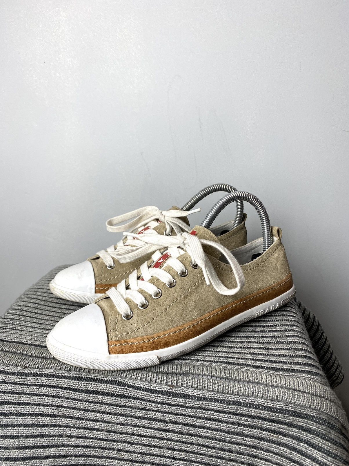Prada Suede Prada Low Top Sneakers Red Tab Shoes Size US 6 / IT 36 - 1 Thumbnail