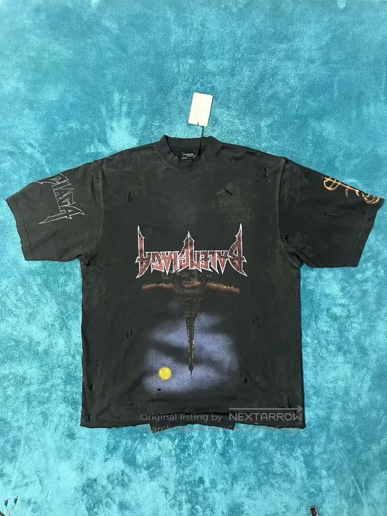 Balenciaga Black Distressed Inverted Eiffel Tower Short Sl