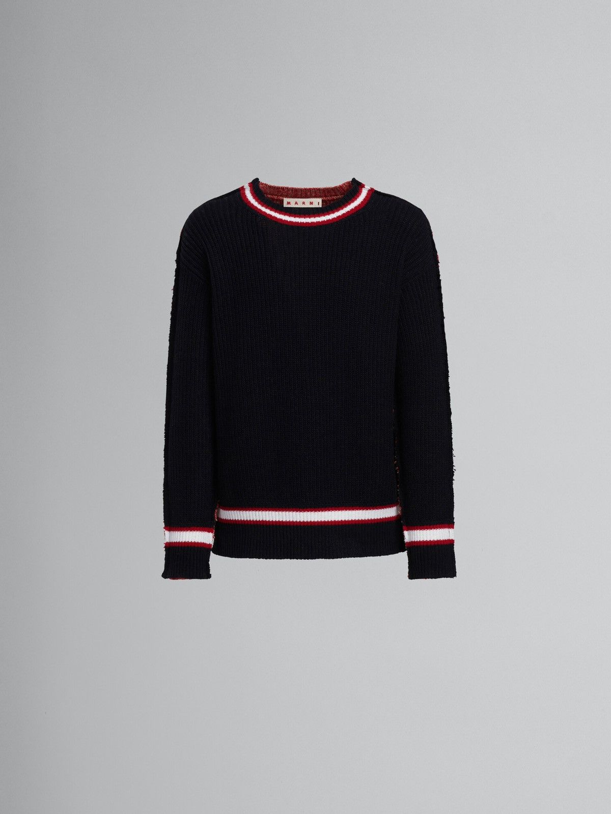 image of Marni Knitted Crewneck Sweater - Half College Sweater in Black, Men's (Size Medium)