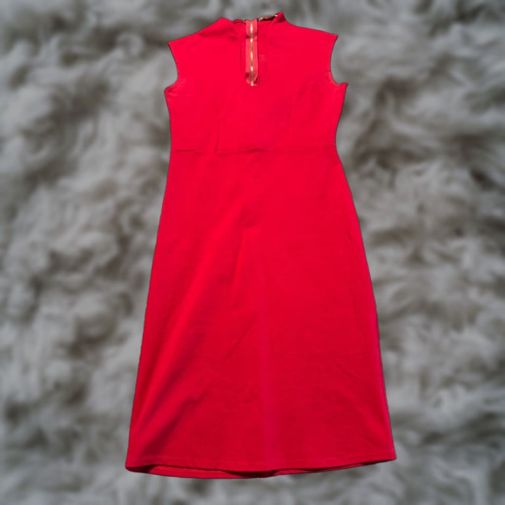 Vintage VINTAGE Rolla Coaster Dress Red Midi Dress L Rayon Sleeveless Zip Round Neck Striped Bodycon 90s Womens Size L / US 10 / IT 46 - 1 Thumbnail
