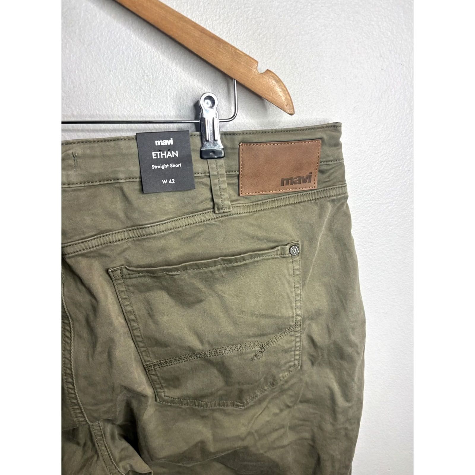 Mavi Mavi Mens 42 Green Ethan Sage Twill Straight Short Chino Casual Stretch Shorts with Pockets - Regular Fit, Flat Front, 9in Inseam, Cotton Elastane Size US 42 / EU 58 - 7 Thumbnail
