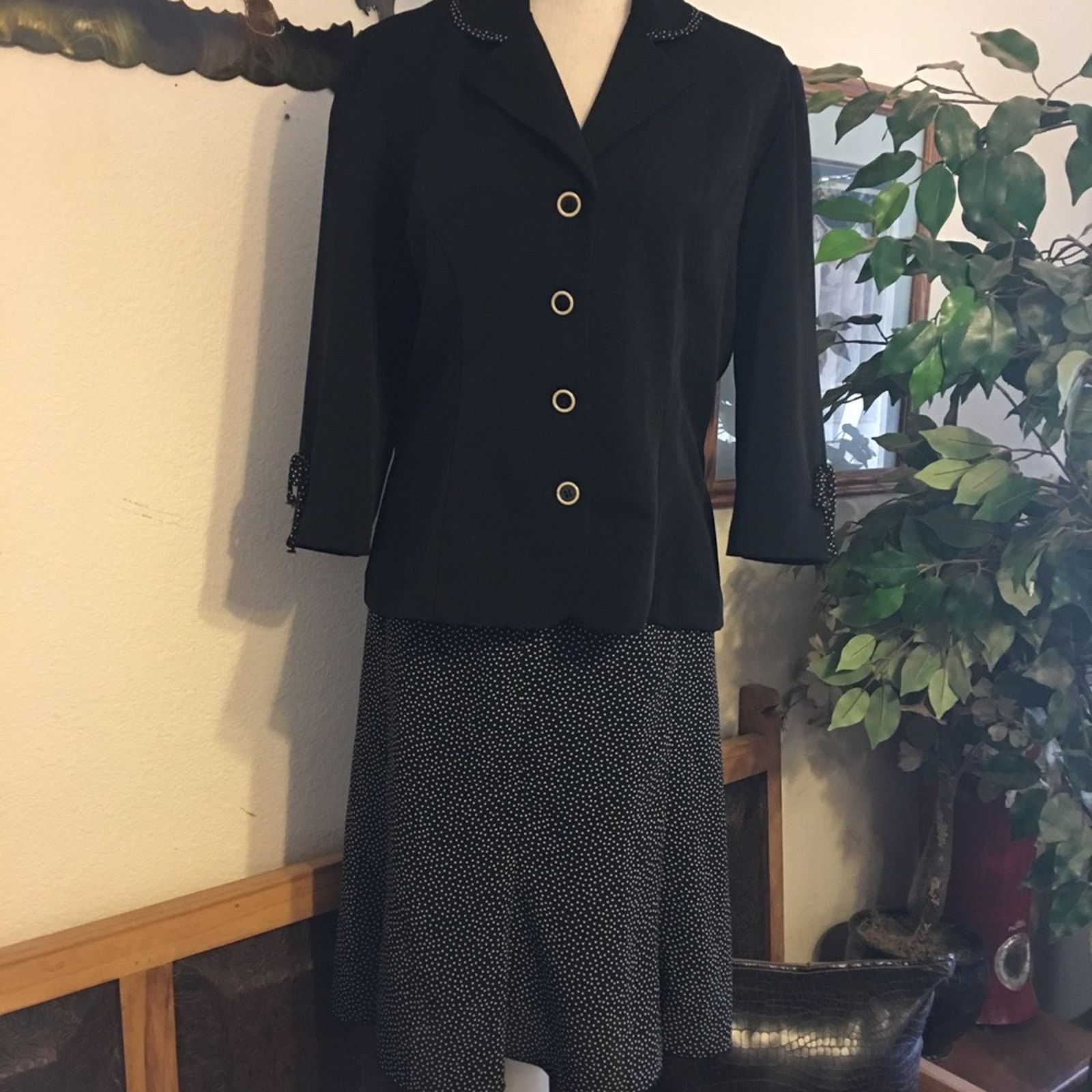 Vintage Courtenay black jacket skirt set polka dot career Size XL / US 12-14 / IT 48-50 - 2 Thumbnail
