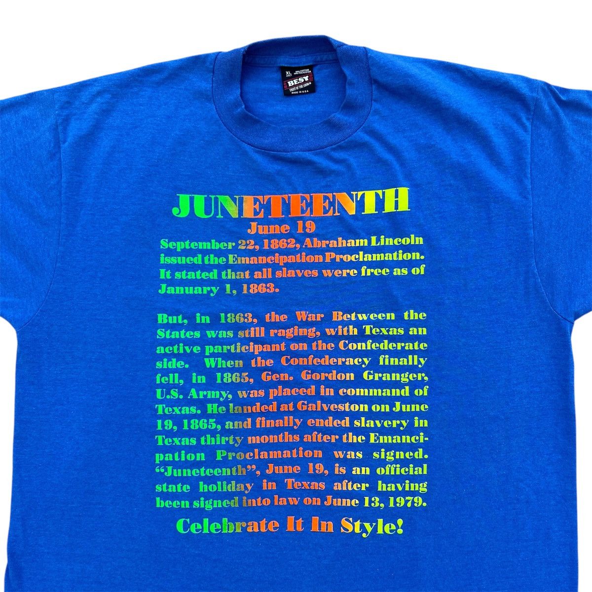 Vintage Vintage 1980s Blue Juneteenth Black History T-Shirt Size US XL / EU 56 / 4 - 3 Thumbnail