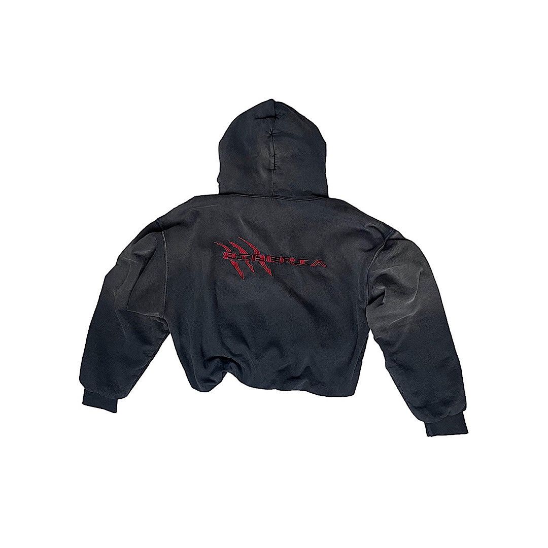 image of Siberia Hills ‘Raptor’ Crop Reversible Zip Up Hoodie - Vintage Black, Men's (Size Medium)